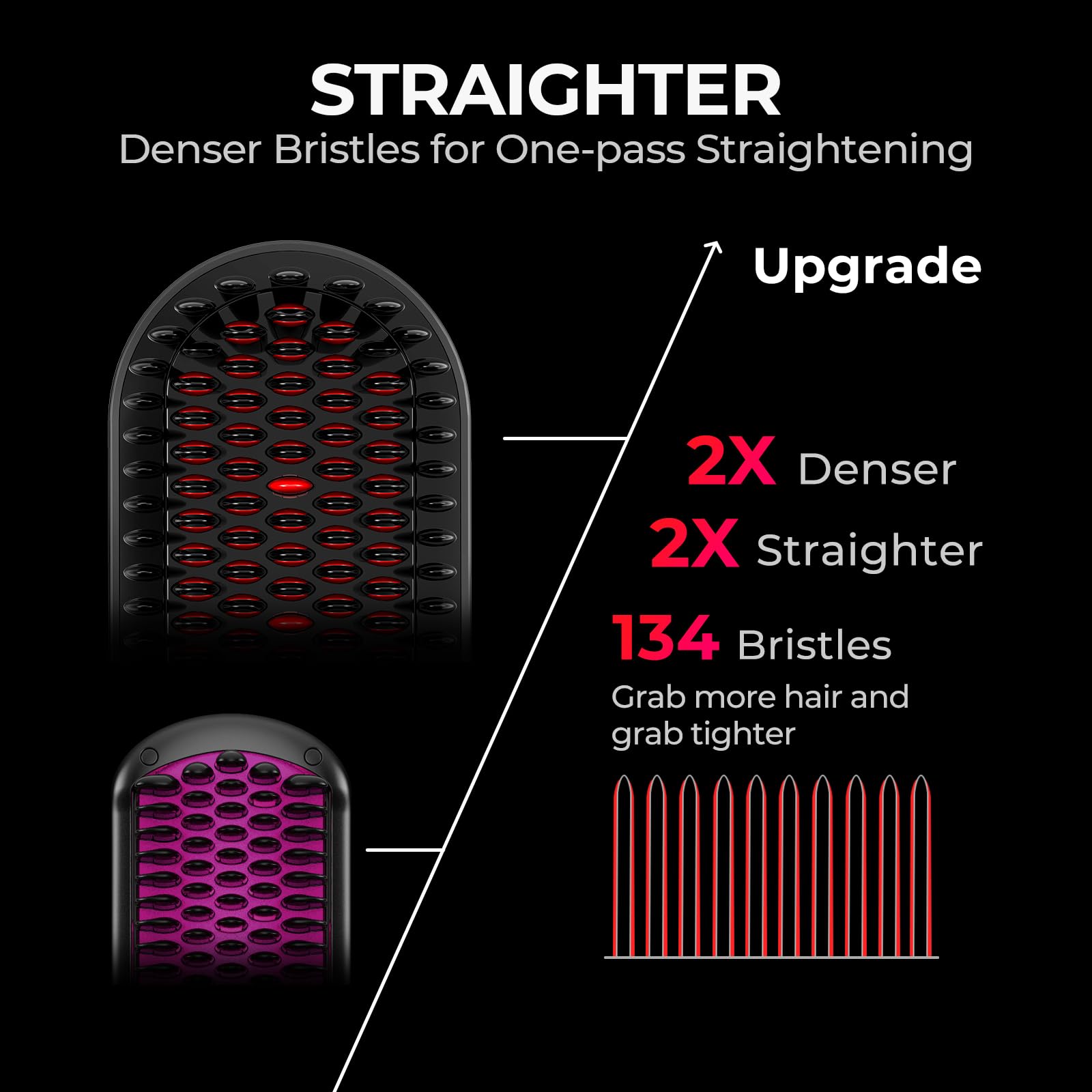 TYMO Ionic Hair Straightener Brush - Upgraded Ceramic Flat Iron with Dense Bristles, 16 Temperature Settings & Dual Voltage | Hot Comb for Thick, Curly & Frizzy Hair | Perfect for Home Use, Travel & Salon Styling