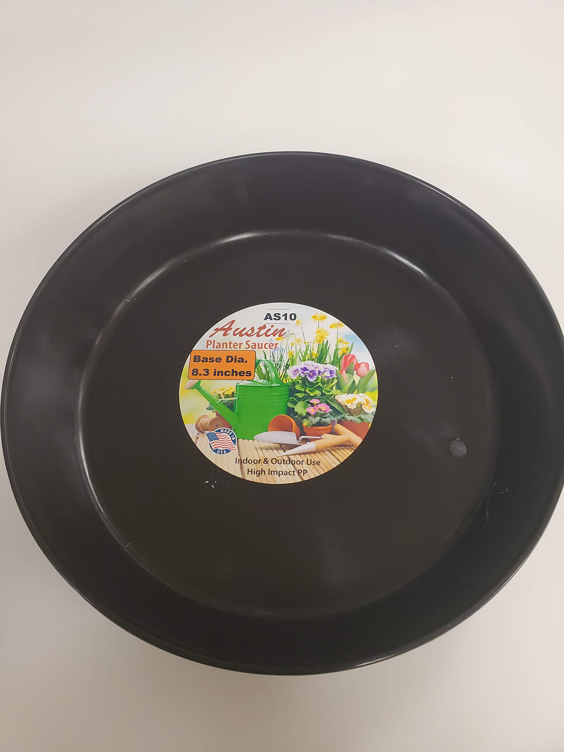 Black Polypropylene Austin Planter Saucer for Indoor & Outdoor Plants - Made in USA, Flower Pot Drip Tray, Drainage Saucer for Household Plants (Black, AS10) - Perfect for Decks, Patios, Windowsills & Garden Planters