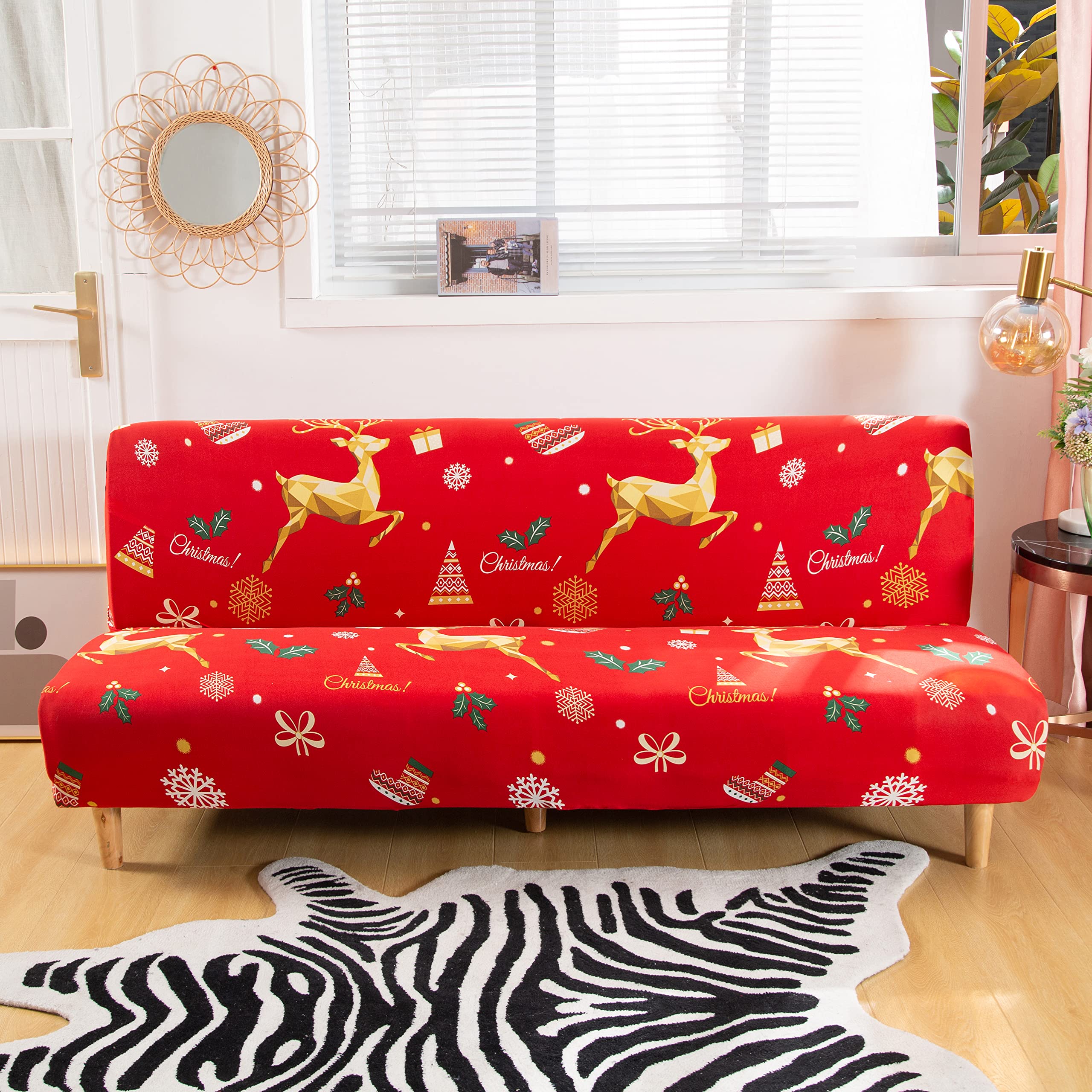 Beacon Pet Stretch Sofa Slipcover - Armless Futon Cover with Printed Design, Elastic Polyester Spandex Fabric, Washable Furniture Protector for Folding Couch - Perfect for Pet Owners, Living Room Decor & Home Protection
