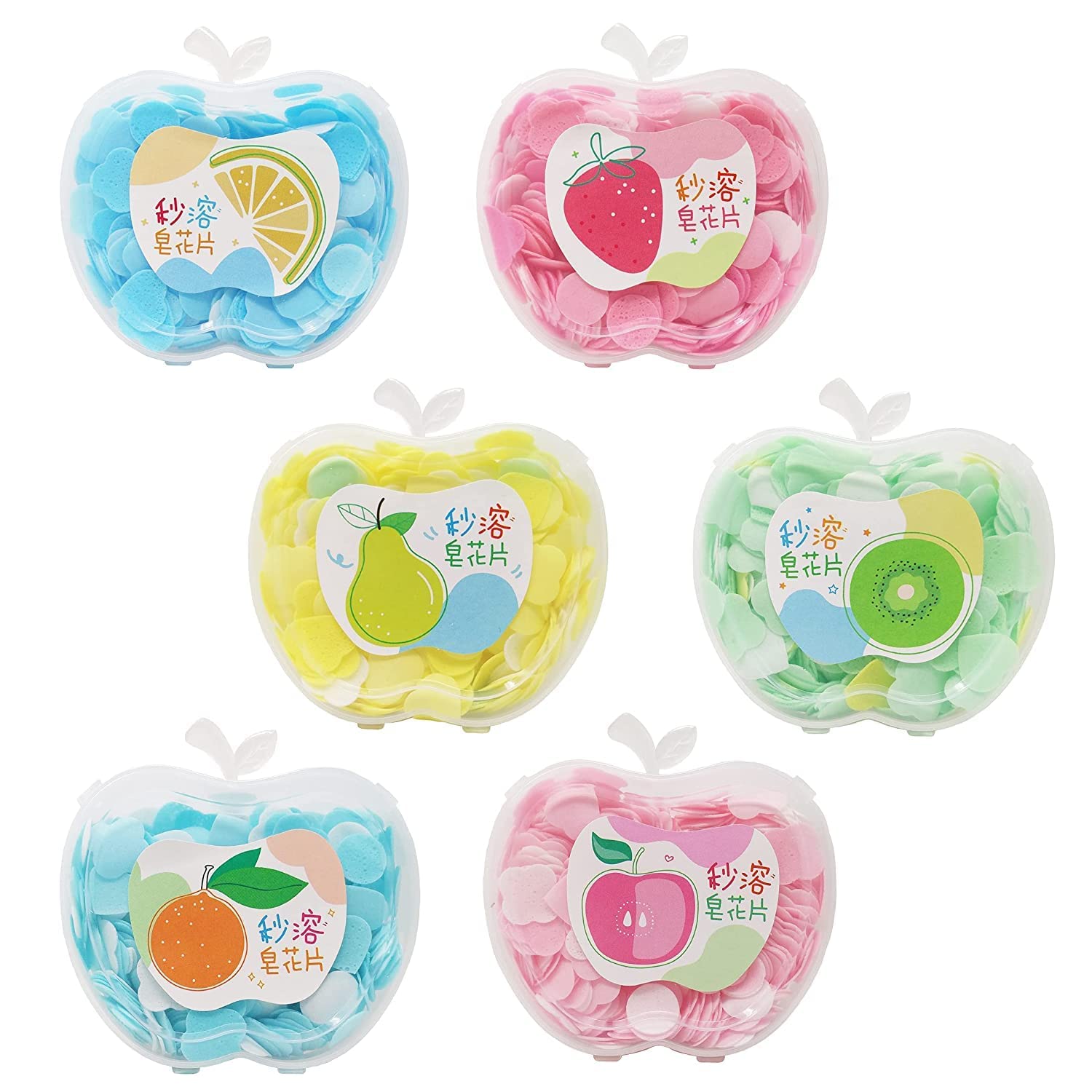 Portable Disposable Paper Soap Sheets - Apple Shape Confetti Soap Petals (4 Box Set, Mixed Colors) for Travel, Camping, Hand Washing & Hygiene