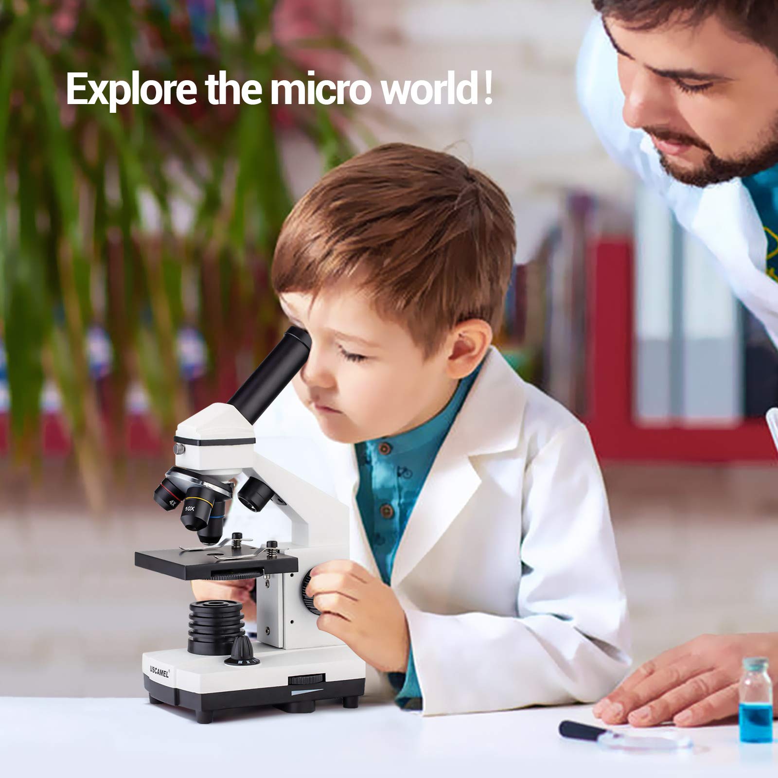 USCAMEL 40X-2000X Professional Compound Microscope for Adults, Students & Kids - Biological Microscope with Slides Set & Phone Adapter - Perfect for School Labs, Home Education & STEM Learning Activities