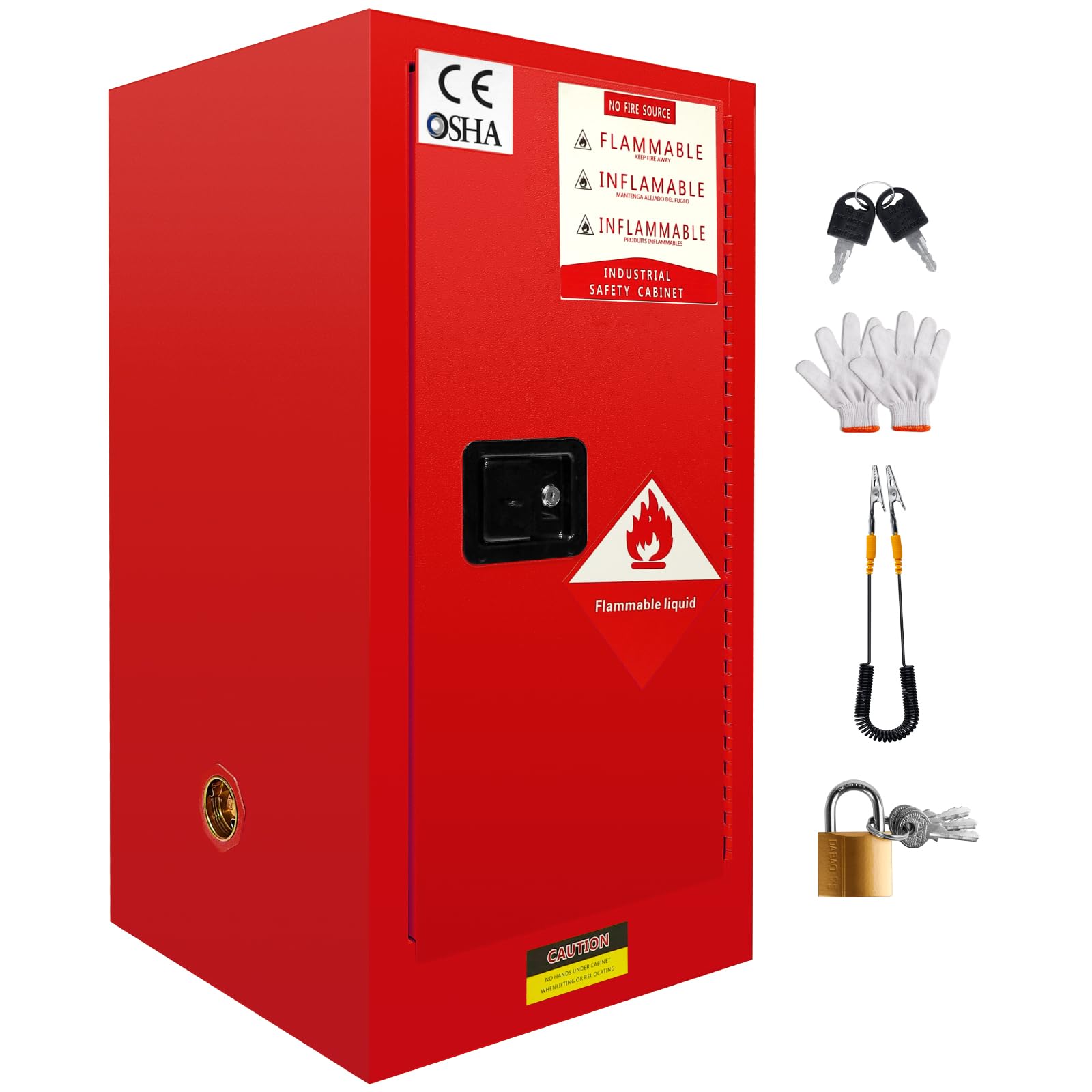 35H x 18W x 18.2D Flammable Safety Storage Cabinet - 12 Gallon Fireproof Hazardous Material Cabinet with Adjustable Shelf, Heavy Duty Galvanized Steel Construction for Industrial & Home Use (Red) - Perfect for Storing Chemicals, Solvents & Flammable Liquids in Garages, Workshops & Laboratories