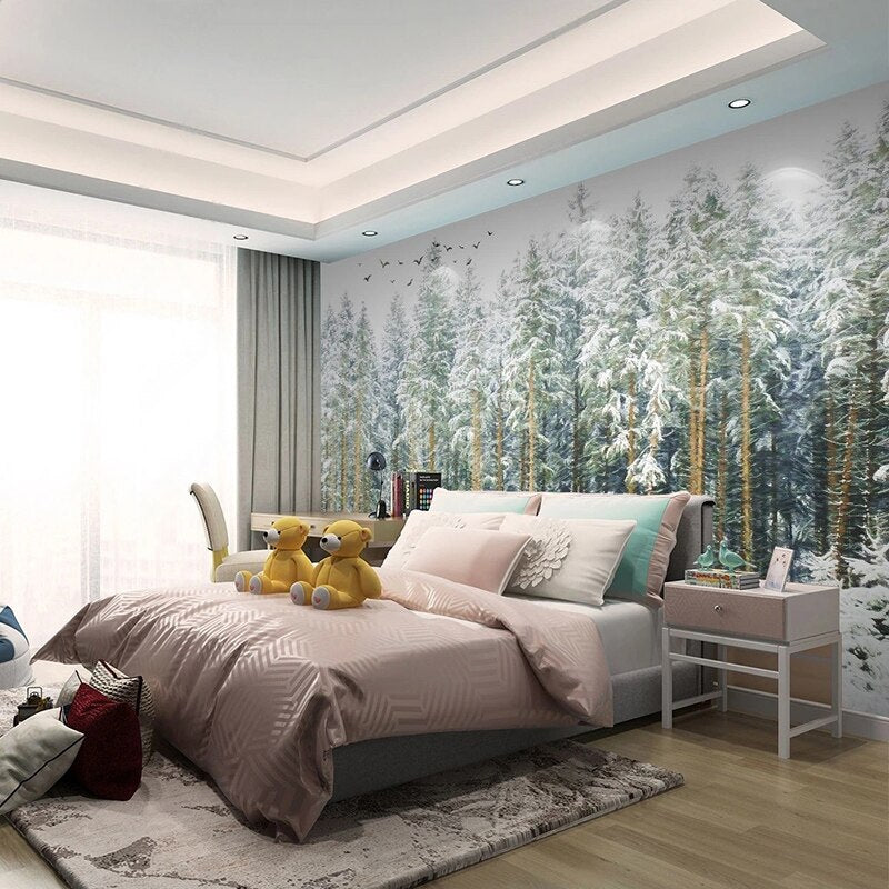 Nordic Forest Bird Scenery Wallpaper - Nature Inspired Peel and Stick Wall Mural for Living Room, Bedroom & Nursery Decor | Easy to Install Removable Wallpaper