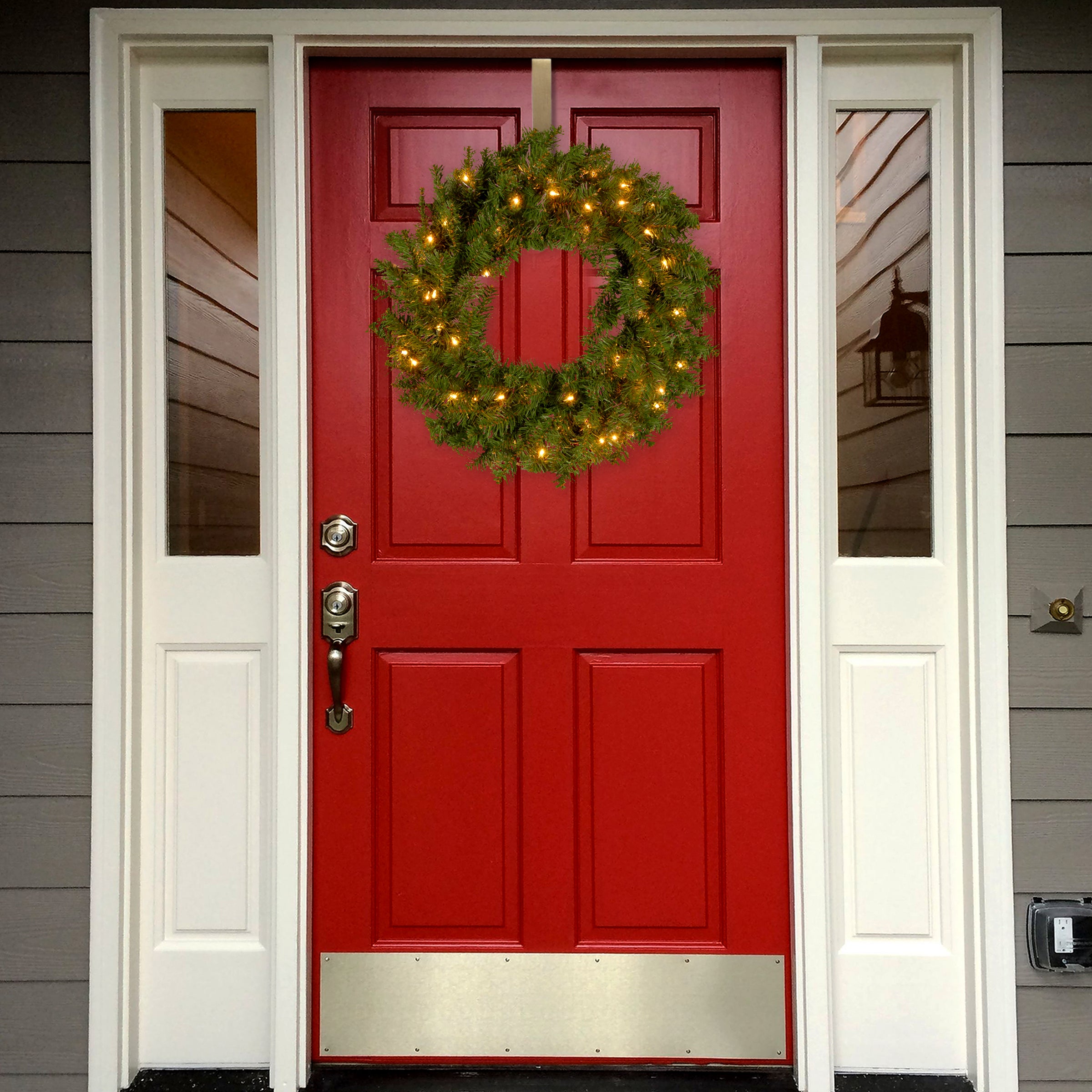 24 Inch Pre-Lit Kincaid Spruce Christmas Wreath with Clear LED Lights - Perfect for Holiday Door Decor, Fireplace Mantel & Festive Home Decorations