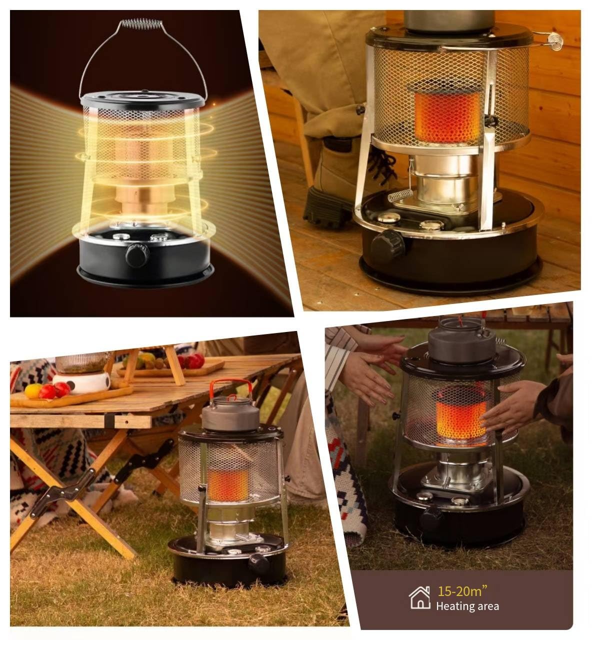 2-in-1 Kerosene Heater and Stove with Iron Combustion Table - 360° Surround Heat, Portable Black Outdoor Heater for Camping, Emergency Heating & Garage Use