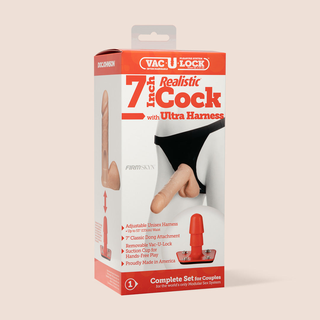 Doc Johnson Ultra Vac U Lock Harness Set with 6 Inch Realistic Dildo - Adjustable Strap-On for Couples Play, BDSM, and Roleplay Scenes