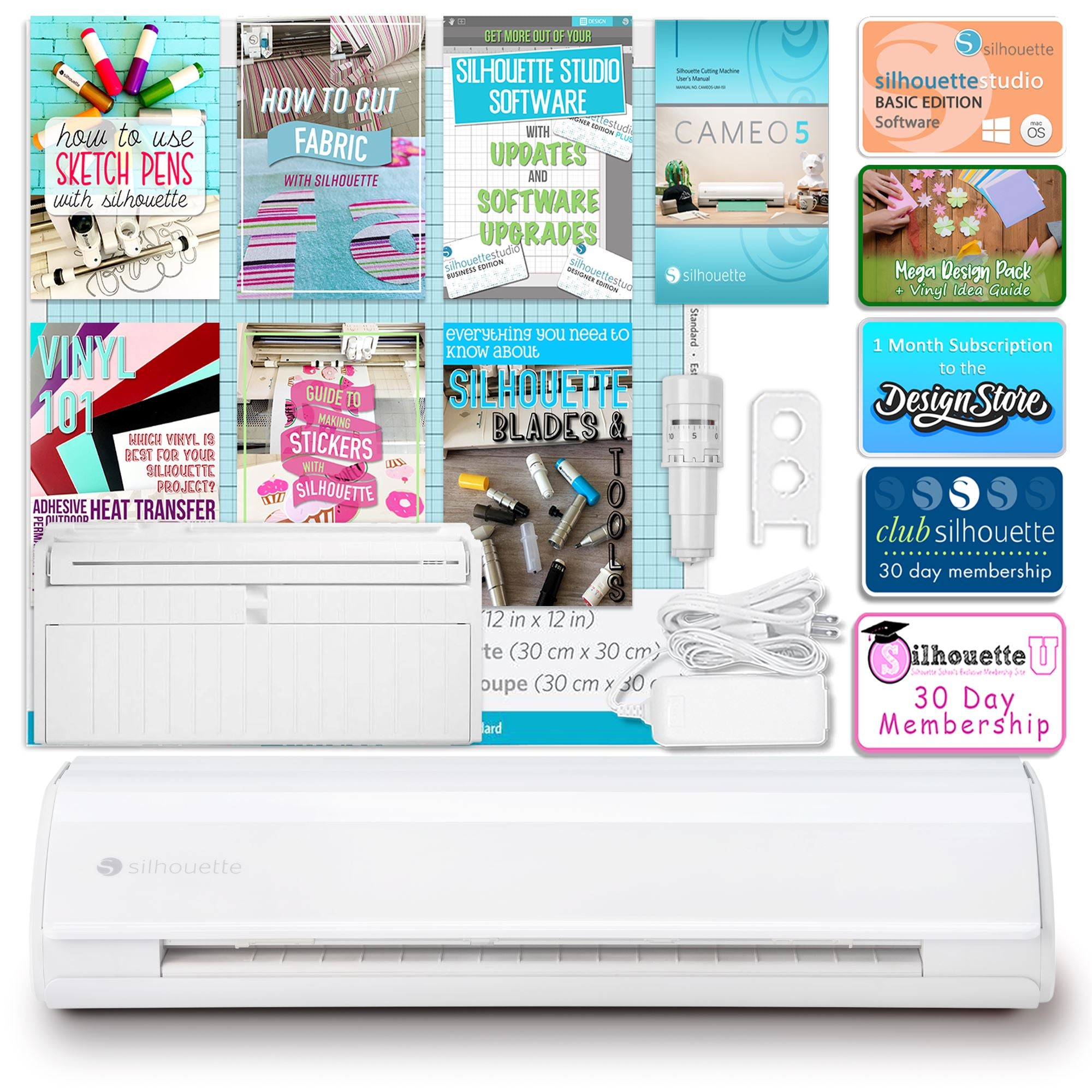 Silhouette Cameo 5 Cutting Machine with 8-in-1 Navy Heat Press Bundle - Includes Siser HTV Vinyl for DIY Crafts, T-Shirts, Home Decor & Personalized Gifts