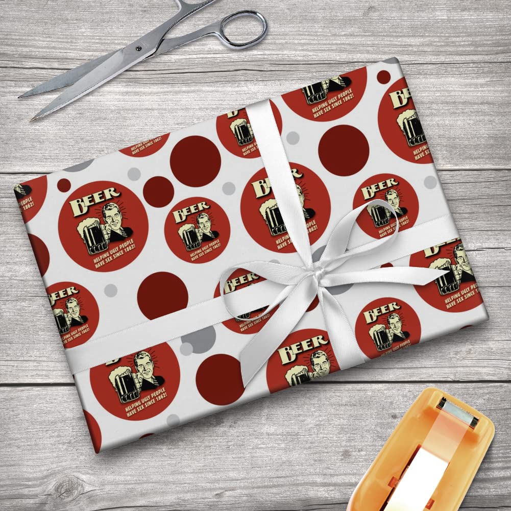 Funny Retro Beer Humor Wrapping Paper Roll - 'Beer Helping Ugly People Have Sex Since 1862' Design - Perfect for Gag Gifts, Bachelor Parties & Beer Lovers