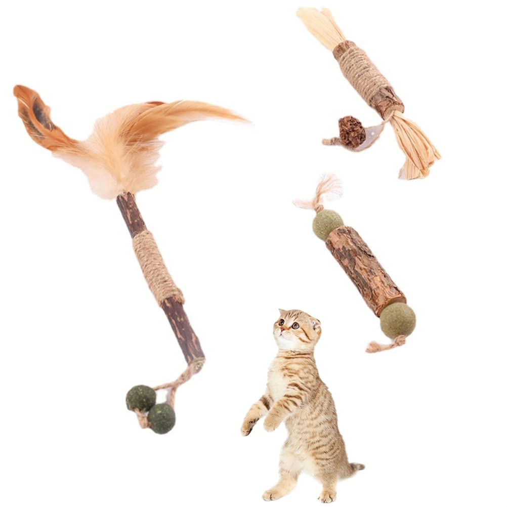 Natural Catnip Sticks for Indoor Cats - 3Pcs Chew Toys for Dental Care, Kitten Teething & Molar Cleaning | Cat Supplies for Playtime, Stress Relief & Healthy Teeth