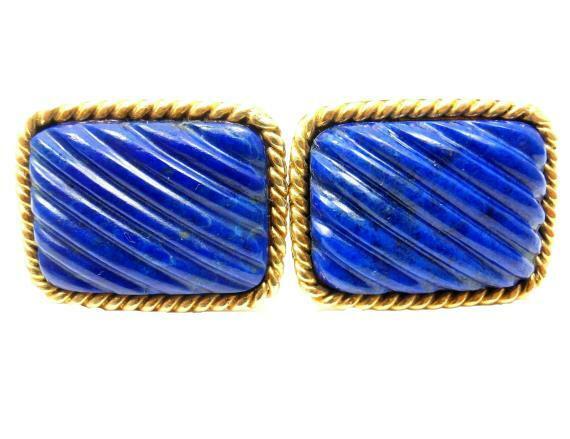 Tiffany & Co. 18k Yellow Gold Lapis Lazuli Rope Border Cufflinks for Men - Luxury Statement Jewelry for Weddings & Formal Events