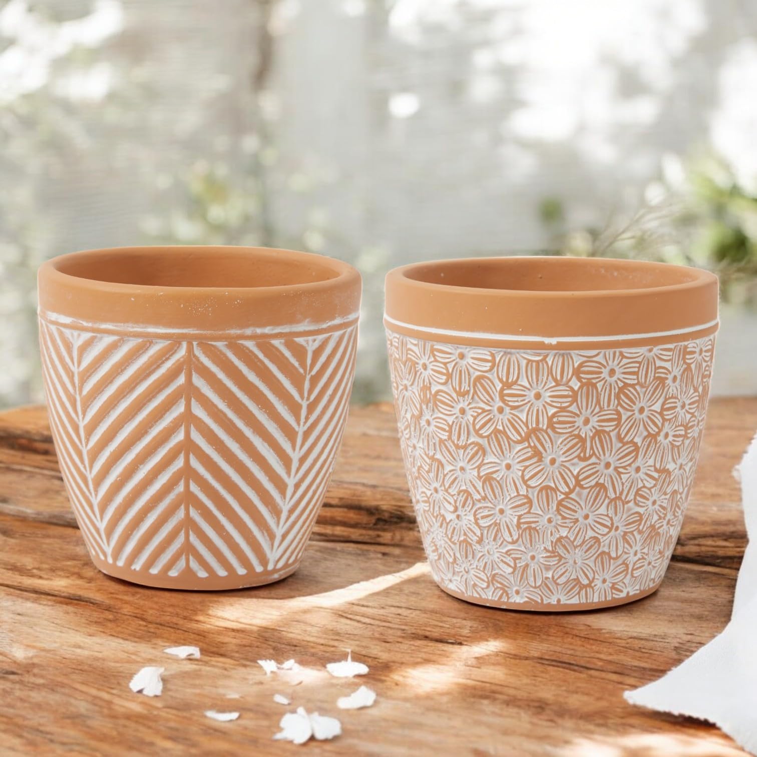 4 Inch Terracotta Clay Plant Pots for Succulents & Flowers - Small Decorative Boho Indoor/Outdoor Planter with Drainage Hole - Perfect for Home Decor, Office Plants, and Garden Arrangements