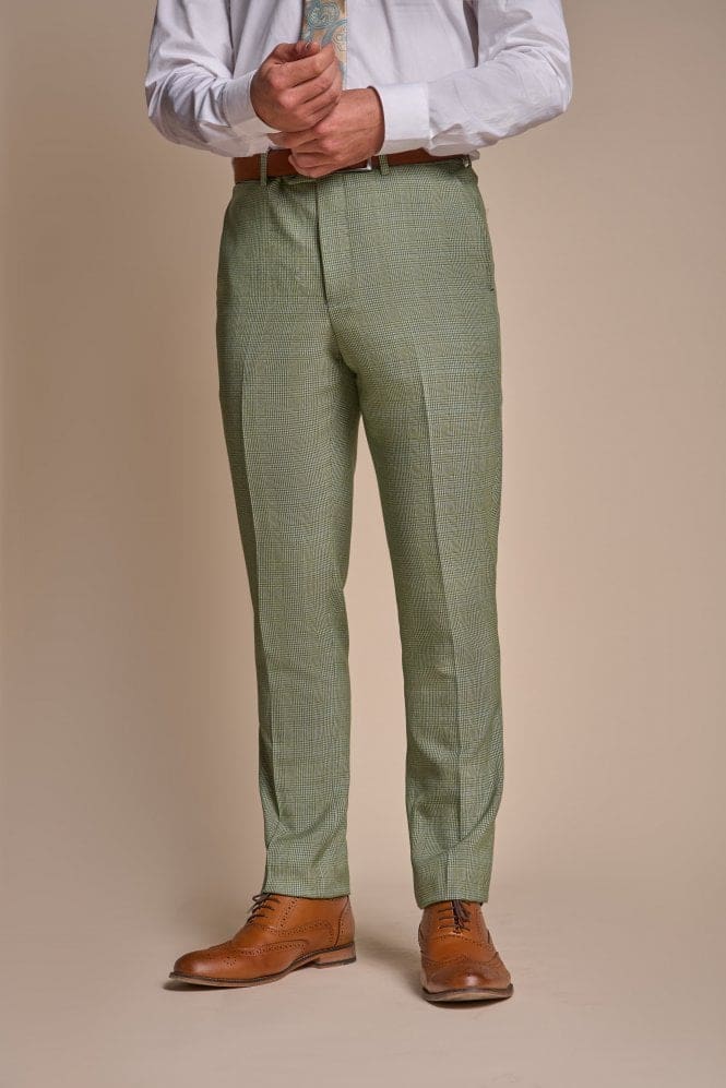 Cavani Caridi Men's Sage Tweed Trousers - Classic Slim Fit Dress Pants for Business Casual & Office Wear