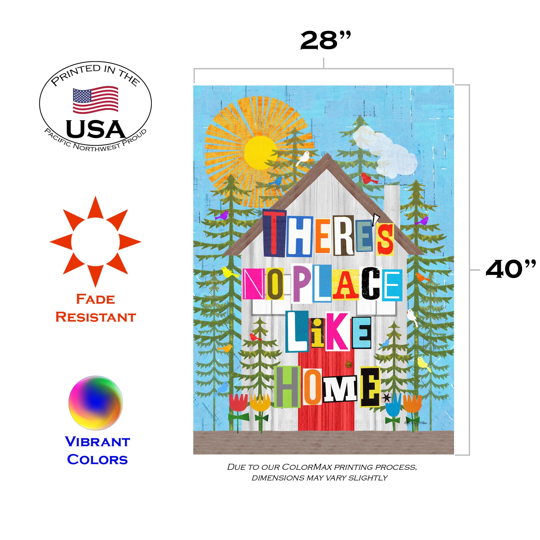 Toland Home Garden 1010793 No Place Like Home Double Sided Outdoor House Flag - 28x40 Inch Welcome Yard Decoration for Front Porch, Garden & Patio