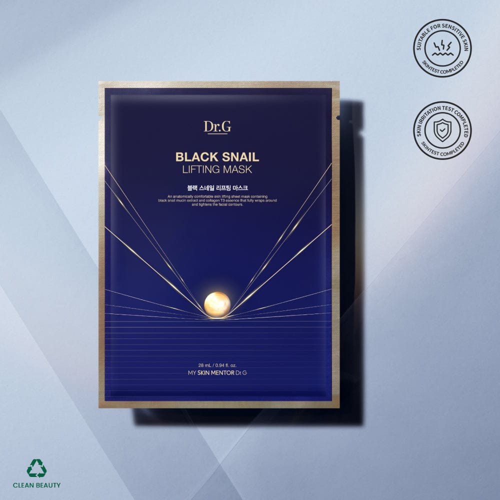 DR.G BLACK SNAIL LIFTING MASK (28ML x 10) - Anti-Aging Face Mask for Wrinkles & Firming - Korean Skincare for Hydration & Brightening - Perfect for Night Routine & Spa Days