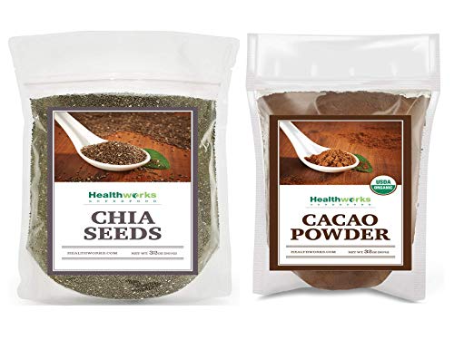 Organic Raw Cacao Powder & Chia Seeds Combo - 32oz (2lbs) Each - Superfood Bundle for Smoothies, Baking & Healthy Snacks - Vegan, Gluten-Free, Non-GMO - Perfect for Energy Boosts & Weight Management