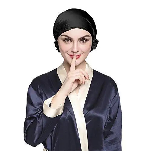 Luxury Silk Sleep Cap with Adjustable Ribbons for Women - Soft & Breathable Night Hair Cover for Sleeping, Travel & Spa