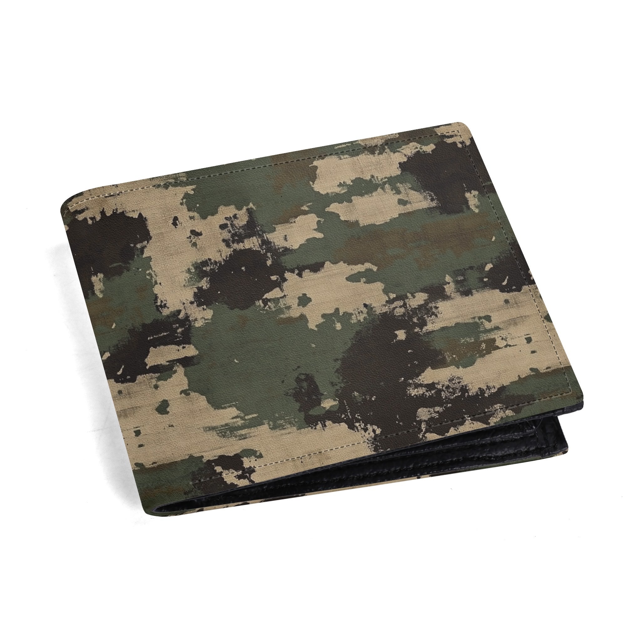 Grunge Camo Minimalist Top Grain Leather Wallet for Men - Slim RFID Blocking Bifold Wallet with Money Clip, Perfect for Travel & Everyday Carry