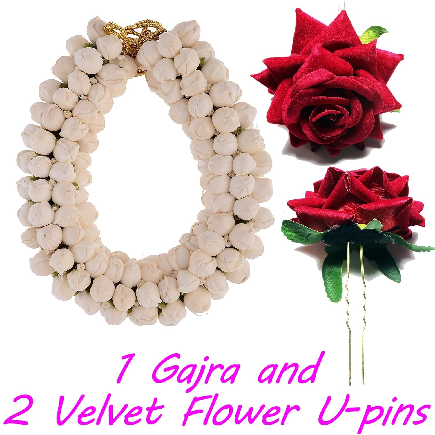 Rubela Combo Styling Set - Artificial Hair Bun, Gajra & Flower U-Pin Hair Clip for Women & Girls | Perfect for Weddings, Parties & Special Occasions