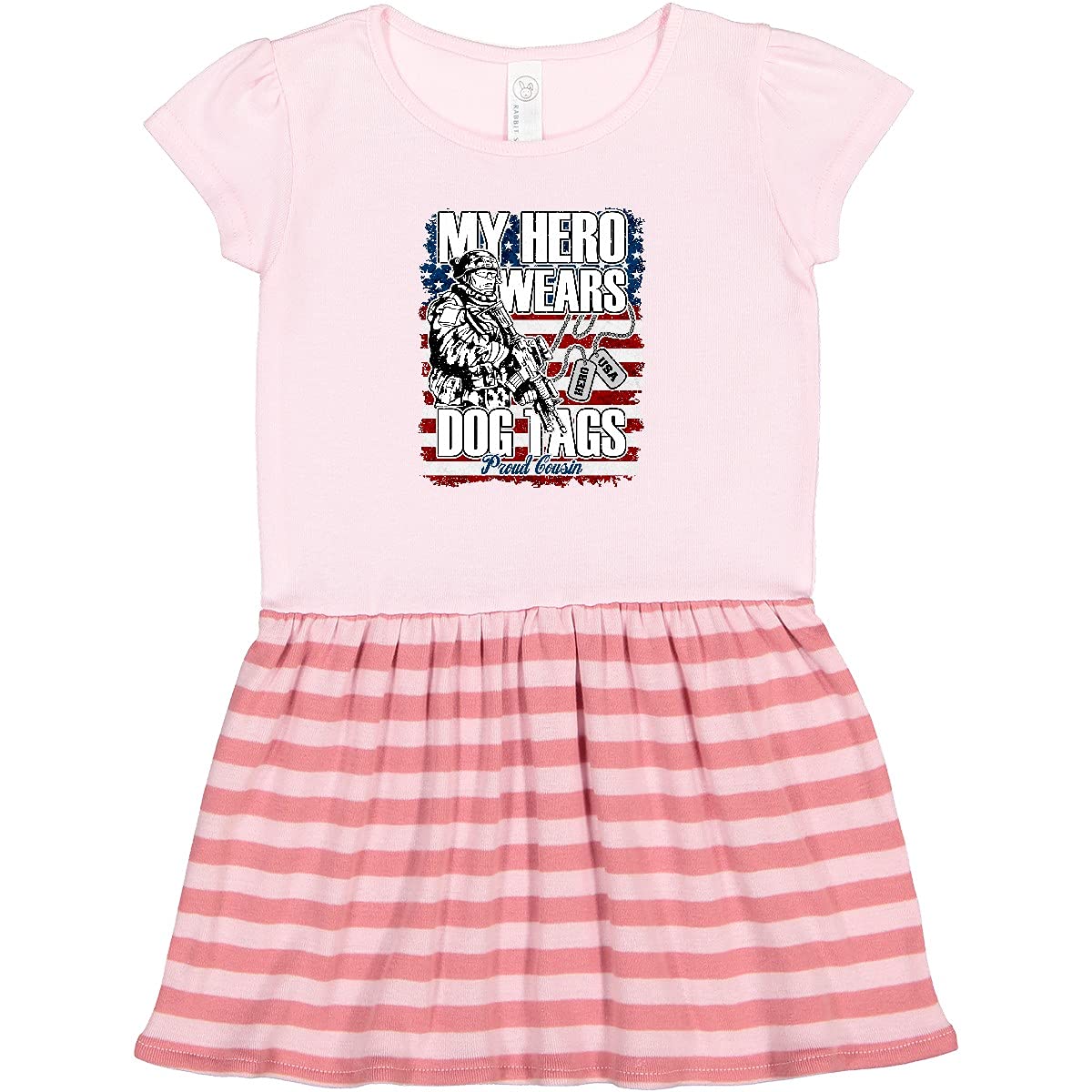 Inktastic My Cousin Wears Dog Tags Hero USA Flag Toddler Dress - Patriotic Baby Girl Outfit for Memorial Day, 4th of July & Military Appreciation Events