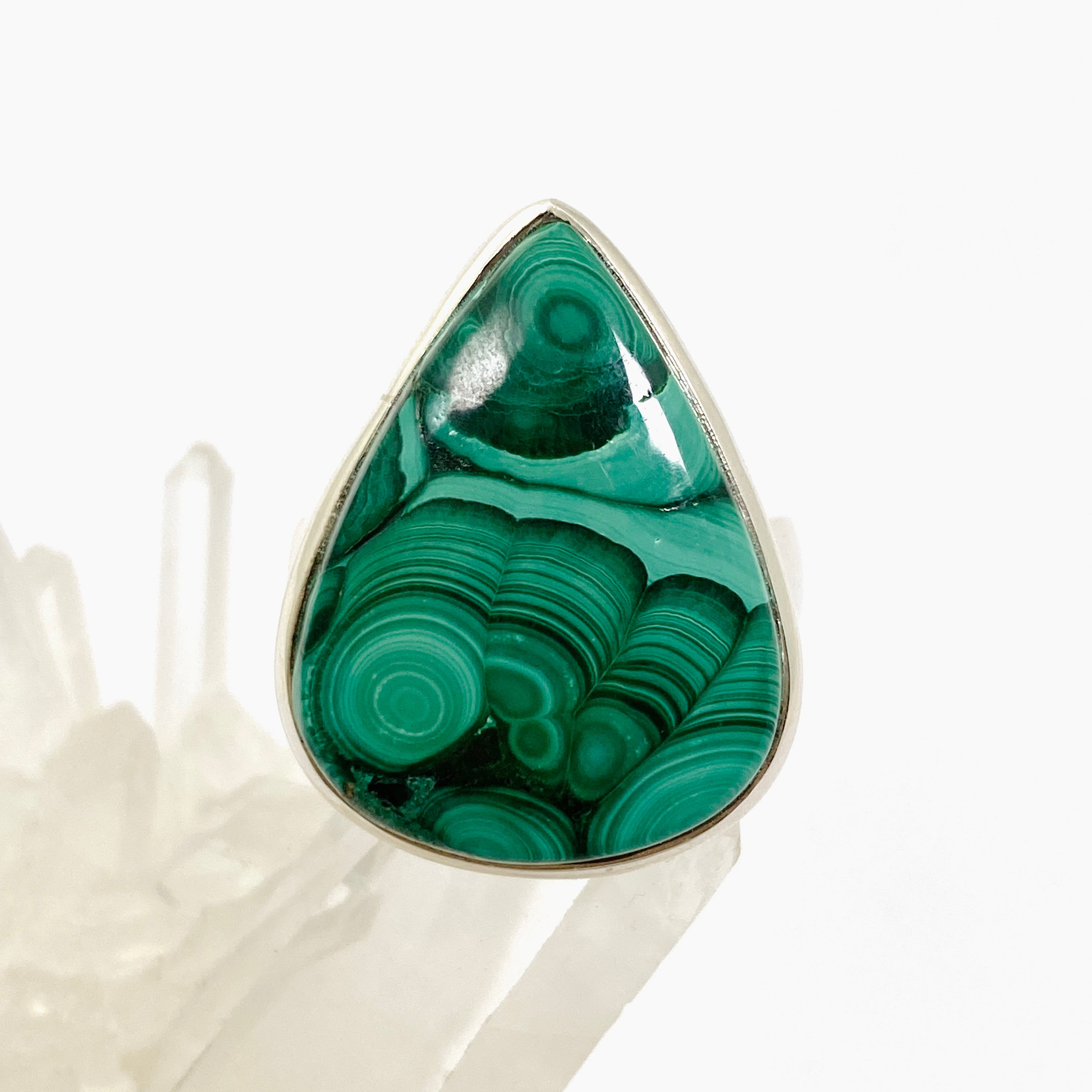Malachite Teardrop Cabochon Ring - Size 10 - Handmade Sterling Silver Jewelry - PRGJ832 - Perfect for Boho Style & Gift Giving