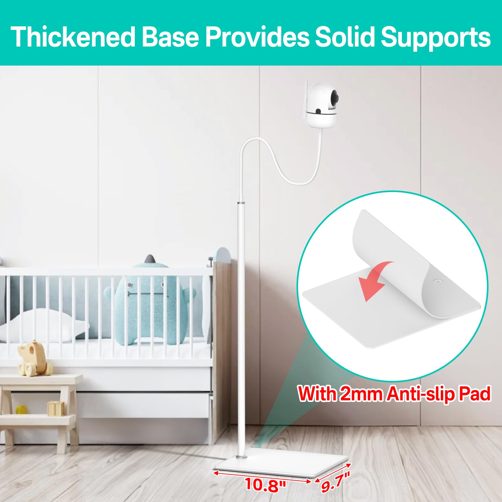 Adjustable Baby Monitor Stand with Storage Tray - Universal Floor Mount for HelloBaby, VTech, Infant Optics DXR-8/DXR-8 Pro, Nanit Pro, Eufy, Owlet & VAVA - Perfect for Nursery, Bedroom & Home Security Monitoring