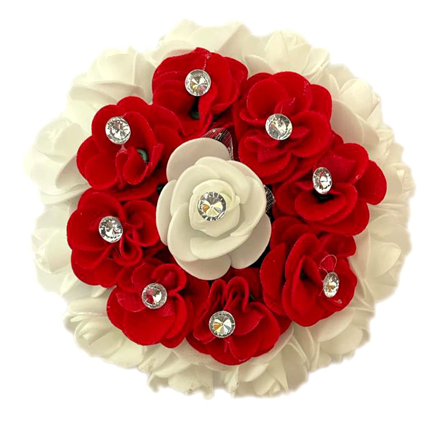 Maahal Full Bun Foam Flower Hair Bun Gajra - Bridal Hair Styling Accessories for Women & Girls (Red & White) - Perfect for Weddings, Parties & Traditional Events