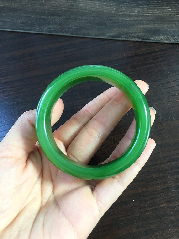 Natural Jade Bangle - Genuine Nephrite Jade Bracelet, 55.3mm Inner Diameter, Handcrafted Jewelry for Women | Perfect Gift for Birthday, Anniversary & Spiritual Healing