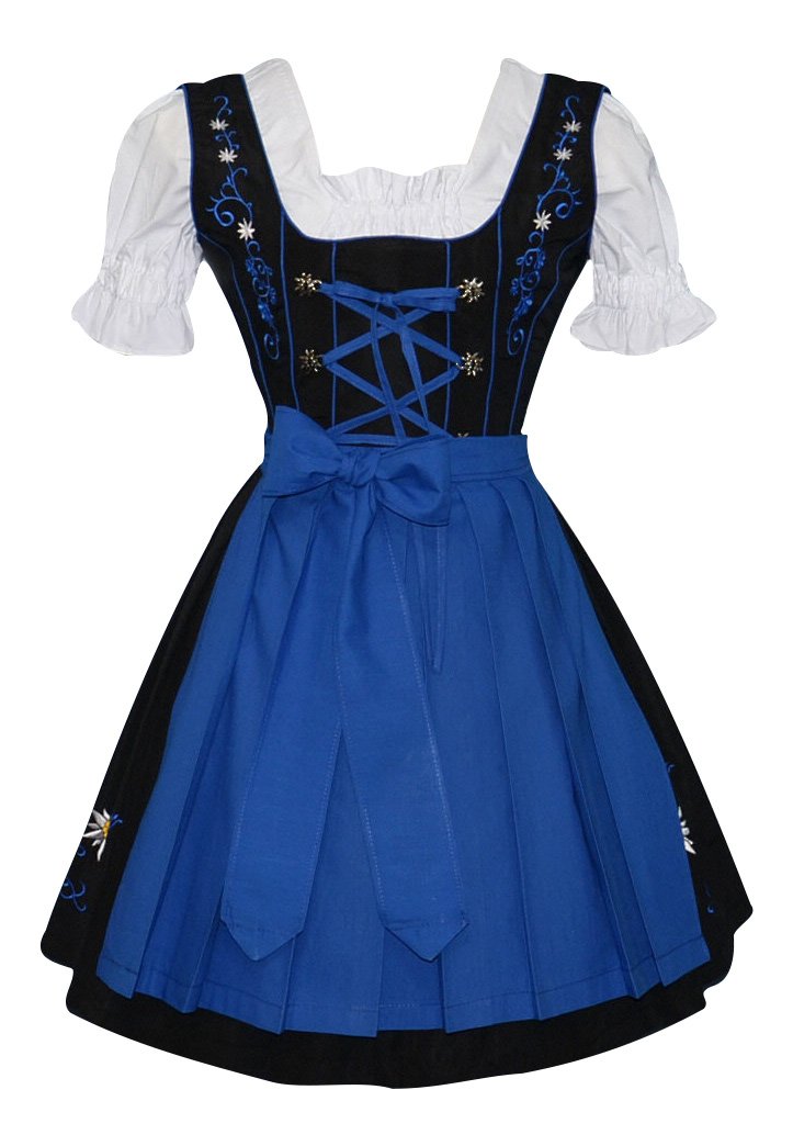 Authentic German Oktoberfest Dirndl Dress Set - 3-Piece Traditional Bavarian Costume in Black & Blue | Perfect for Oktoberfest, Halloween, Themed Parties & Cultural Events
