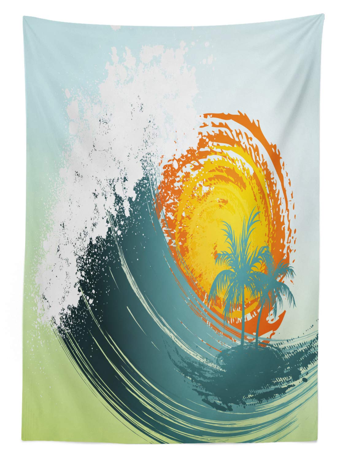 Ambesonne Tropical Outdoor Tablecloth - Exotic Coconut Palm Trees & Ocean Wave Summer Design, Decorative Washable Picnic Table Cover, 58