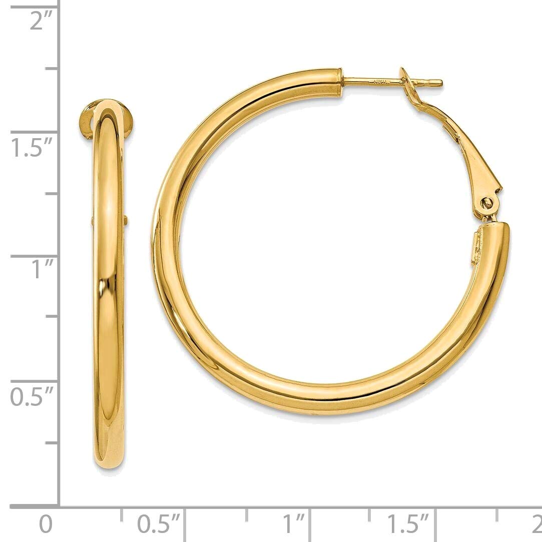 14K Yellow Gold 3x30mm Polished Round Omega Back Hoop Earrings for Women - Perfect for Everyday Wear, Parties & Special Occasions