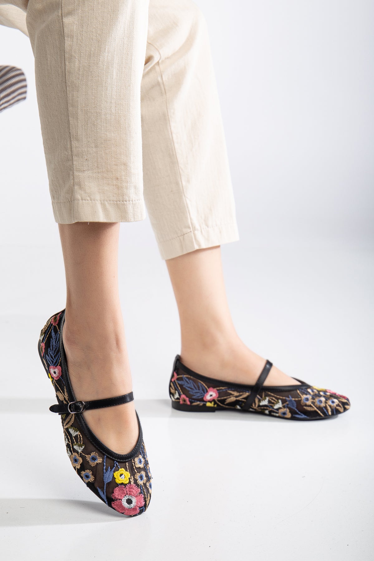 Fauna Black Mesh Mary Jane Flats for Women - Comfortable & Stylish Casual Shoes for Work, Walking, and Everyday Wear