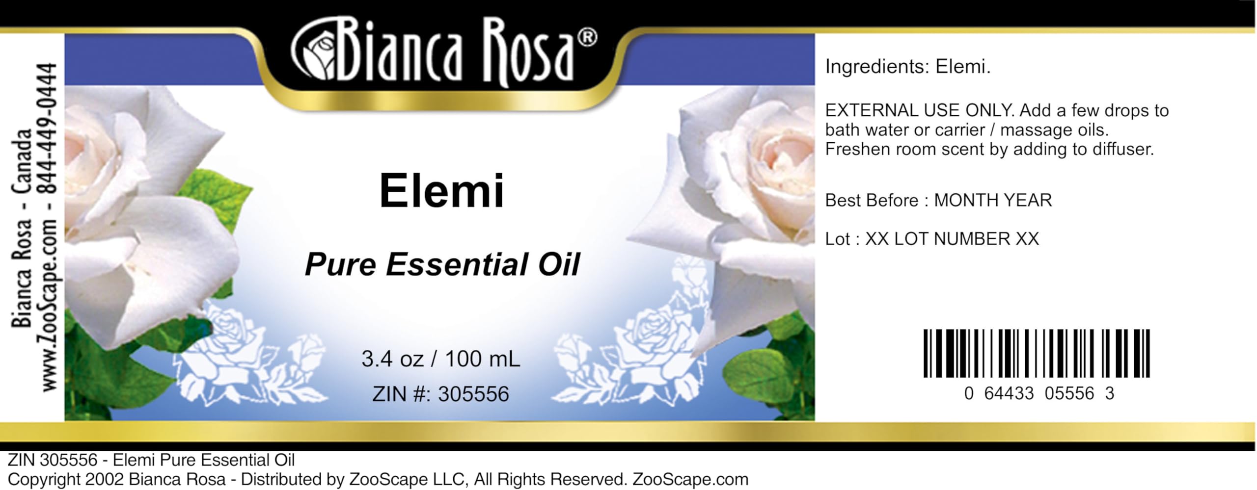 Elemi Pure Essential Oil 3.40 oz (100ml) - 100% Natural Therapeutic Grade for Aromatherapy, Massage & Skin Care - ZIN 305556 - Perfect for Relaxation, Stress Relief & DIY Beauty Products