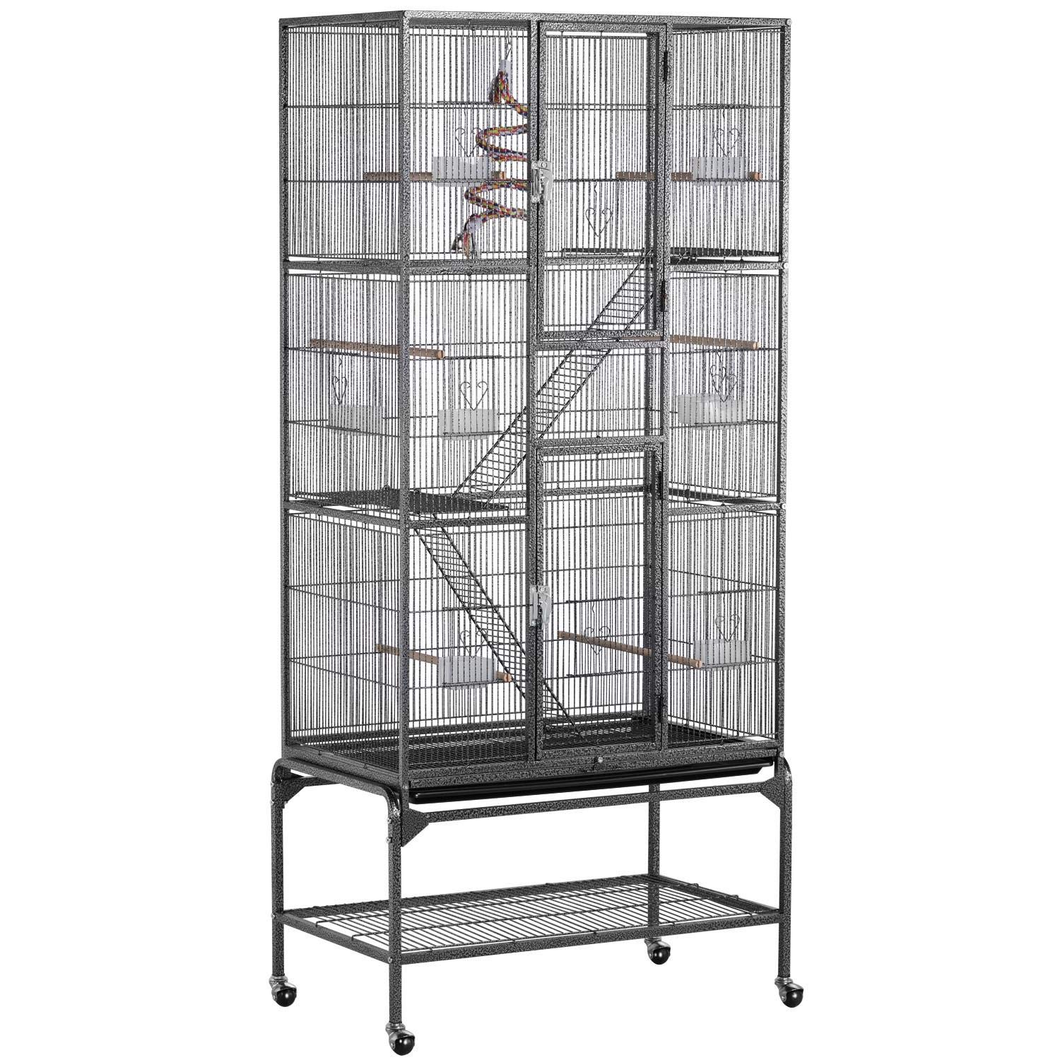 Yaheetech 69-Inch Extra Large Wrought Iron Small Animal Cage for Ferrets, Chinchillas, Sugar Gliders & Squirrels - 3-Tier Habitat with Cross Shelves & Ladders, Black | Perfect for Pet Play, Exercise & Multi-Level Living Spaces