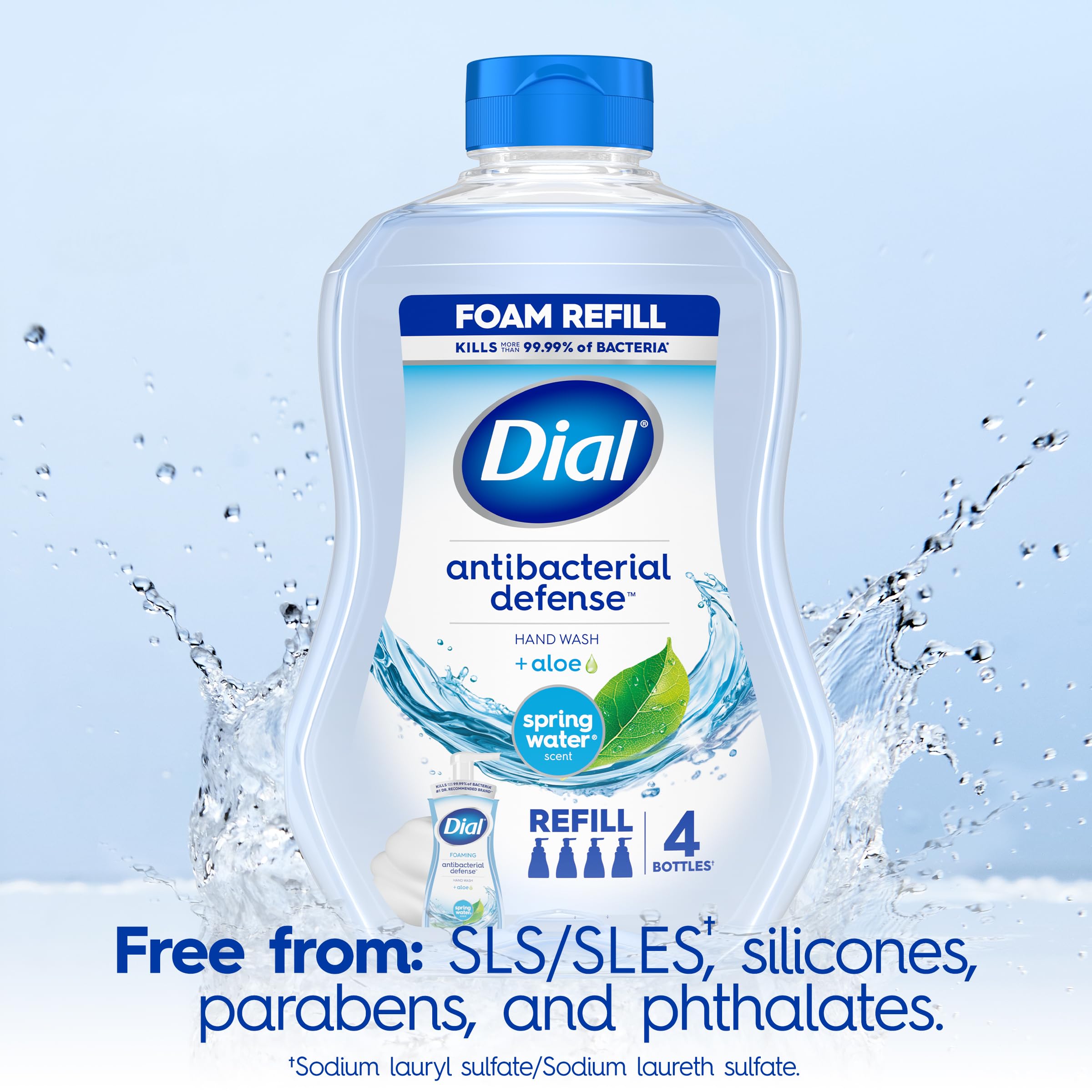 Dial Antibacterial Foaming Hand Wash Refill - Spring Water Scent, 30 Ounce (88.7 ml) | Gentle Skin Cleanser for Home, Kitchen & Bathroom | Kills 99.9% Germs