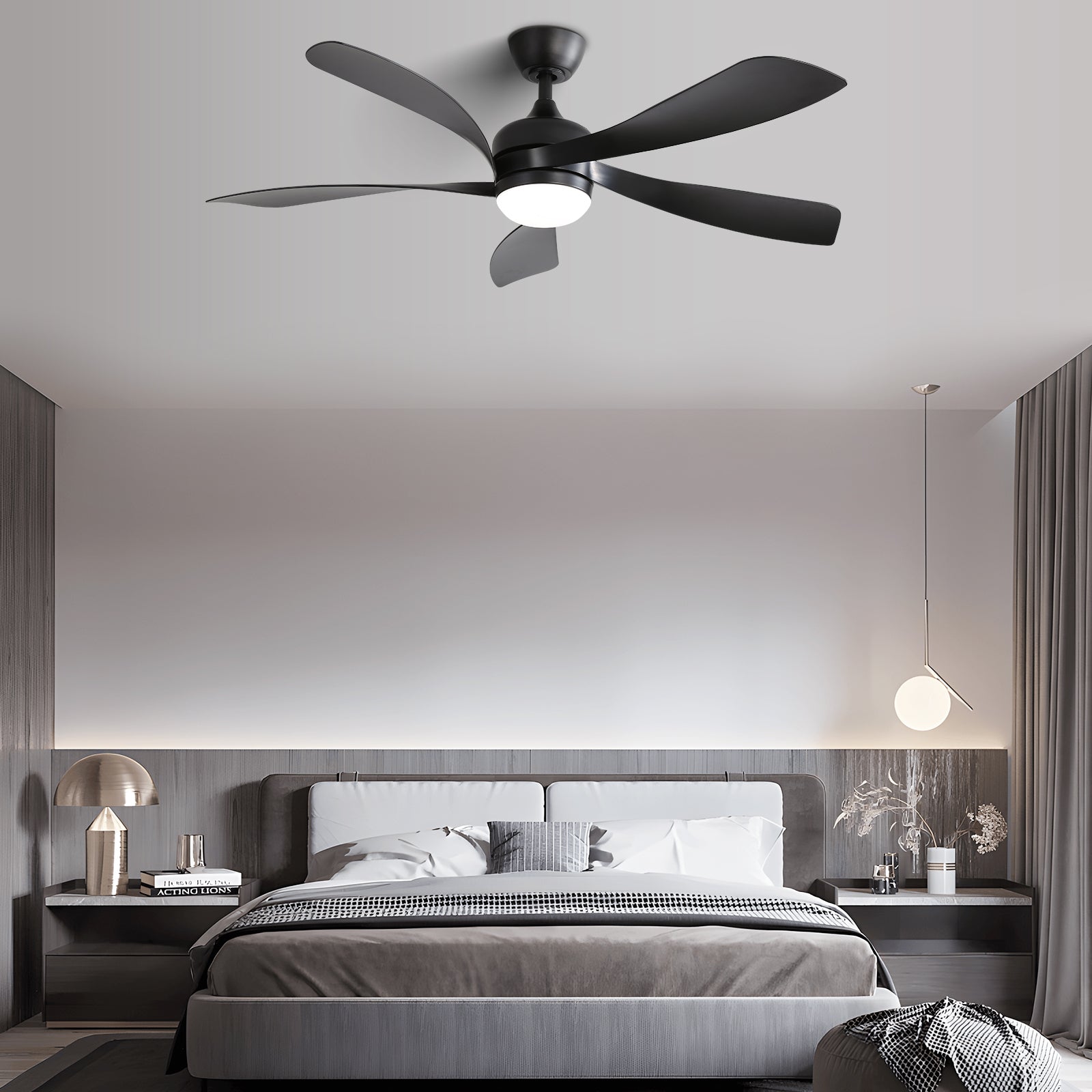 52 Inch Modern Ceiling Fan with Remote Control - 3 Color Dimmable LED Light, 5 ABS Blades, Reversible DC Motor - Perfect for Living Room, Bedroom, and Office Spaces