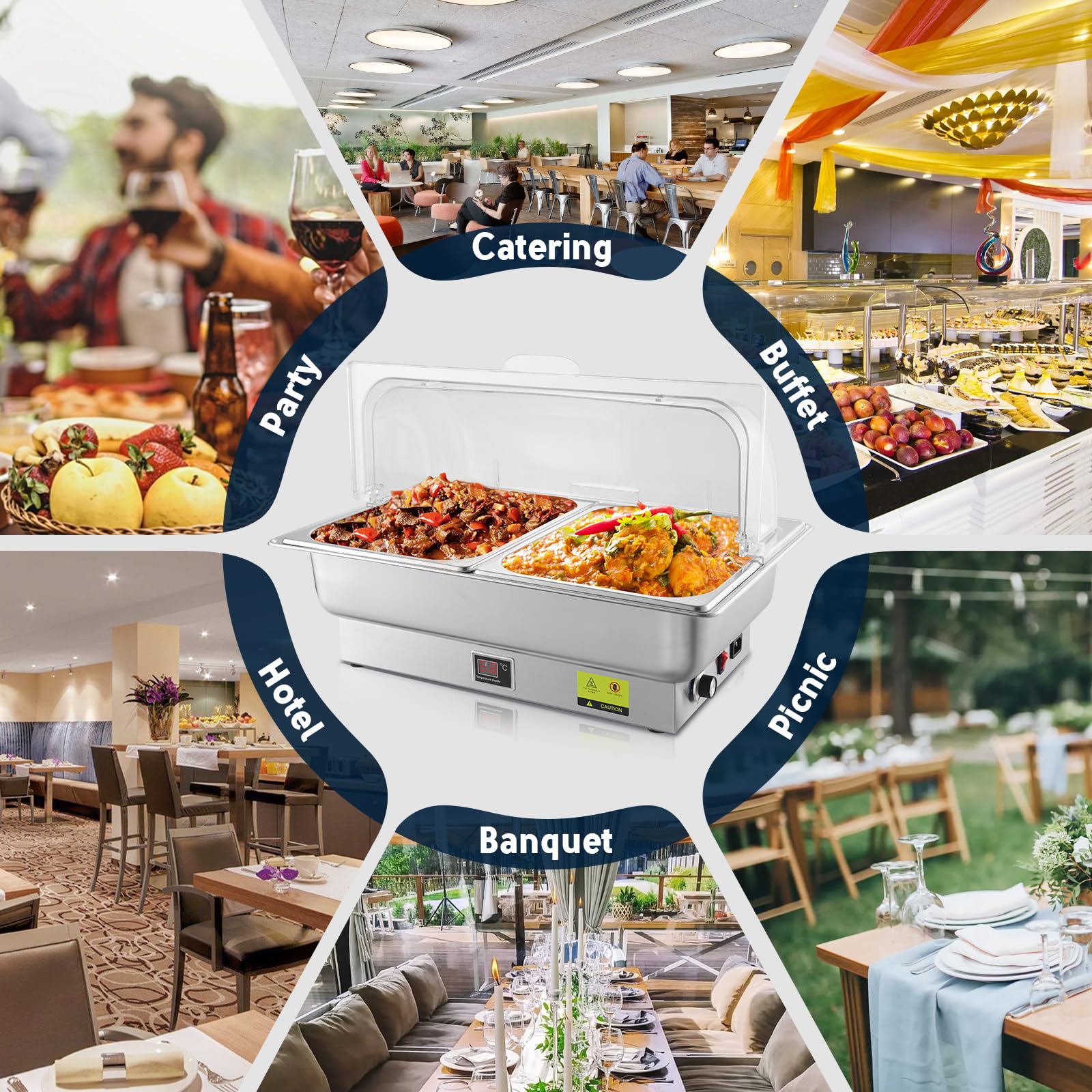 Electric Chafing Dish Buffet Set - 2 x 4.5QT Half Size with Adjustable Temperature & Roll Top Lid - 700W Catering Warmers for Parties, Buffets & Events - Perfect for Restaurants, Weddings & Home Entertaining
