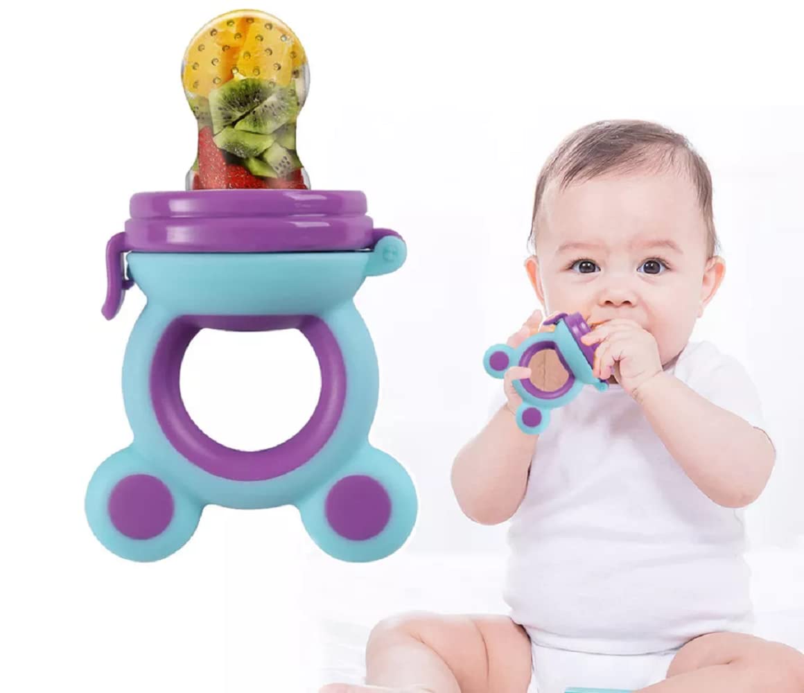 BabyGo Organic BPA-Free Silicone Baby Food Feeder with Storage Box - Safe Fruit Nibbler for Infants & Toddlers (Multicolor) | Perfect for Teething Relief & Introducing Solid Foods