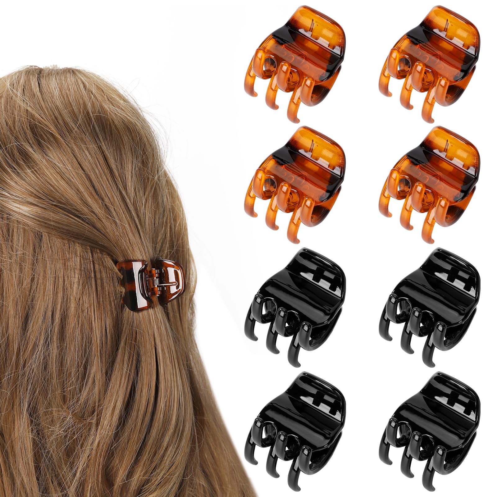 8Pcs No-Slip Hair Clips for Women and Girls - Medium Size Hair Claws Jaw Clips for Thick & Thin Hair (1.3 Inch, Black & Brown) - Perfect for School, Work, Gym and Daily Styling