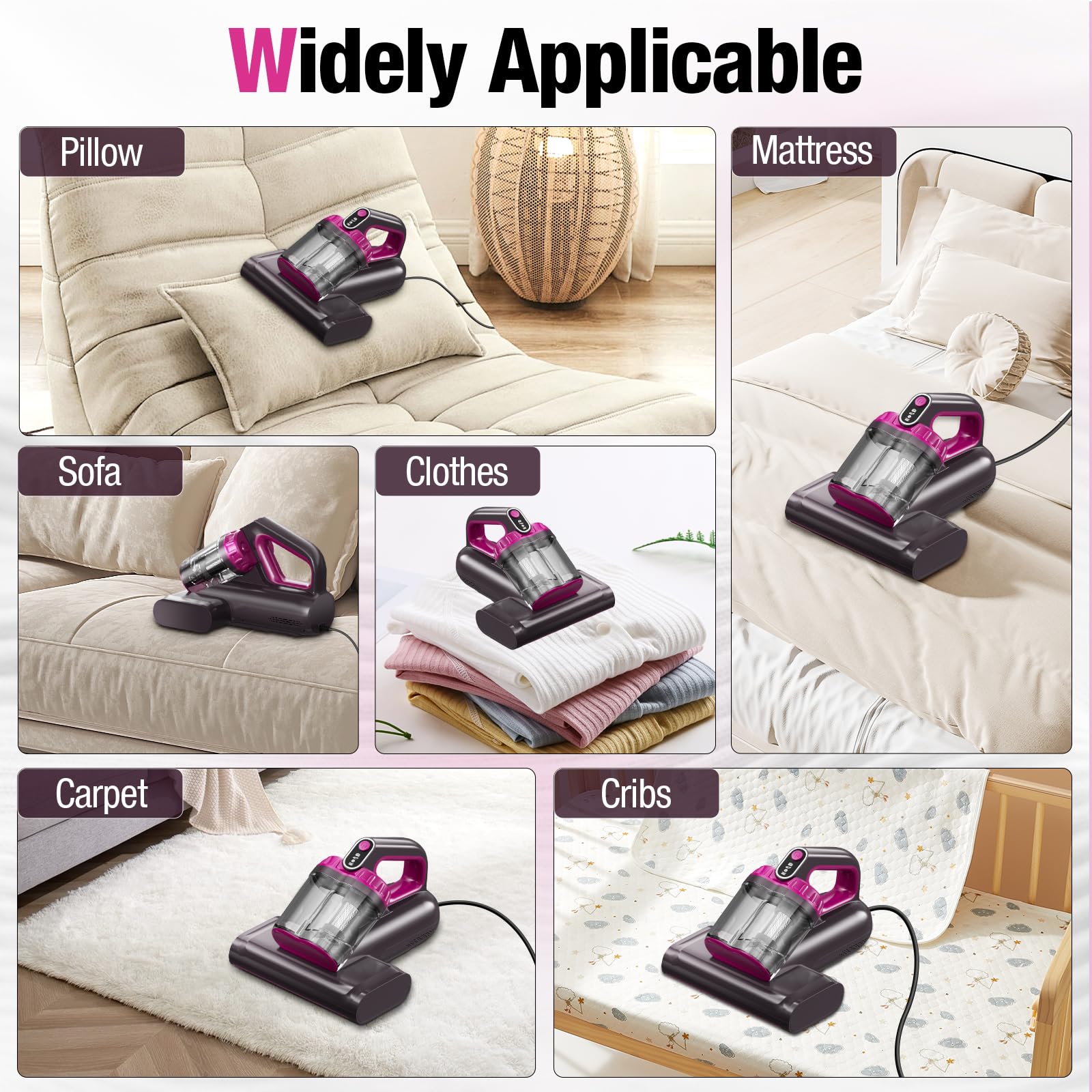 17KPa 650W Mattress Vacuum Cleaner with 273nm UV-C Light & 145°F Ultrasonic Heating - 80,000 RPM Brushroll, Wide Suction for Pillows, Cribs, Sofa (Black, Corded) - Perfect for Allergy Relief & Deep Cleaning Beds, Furniture & Baby Items