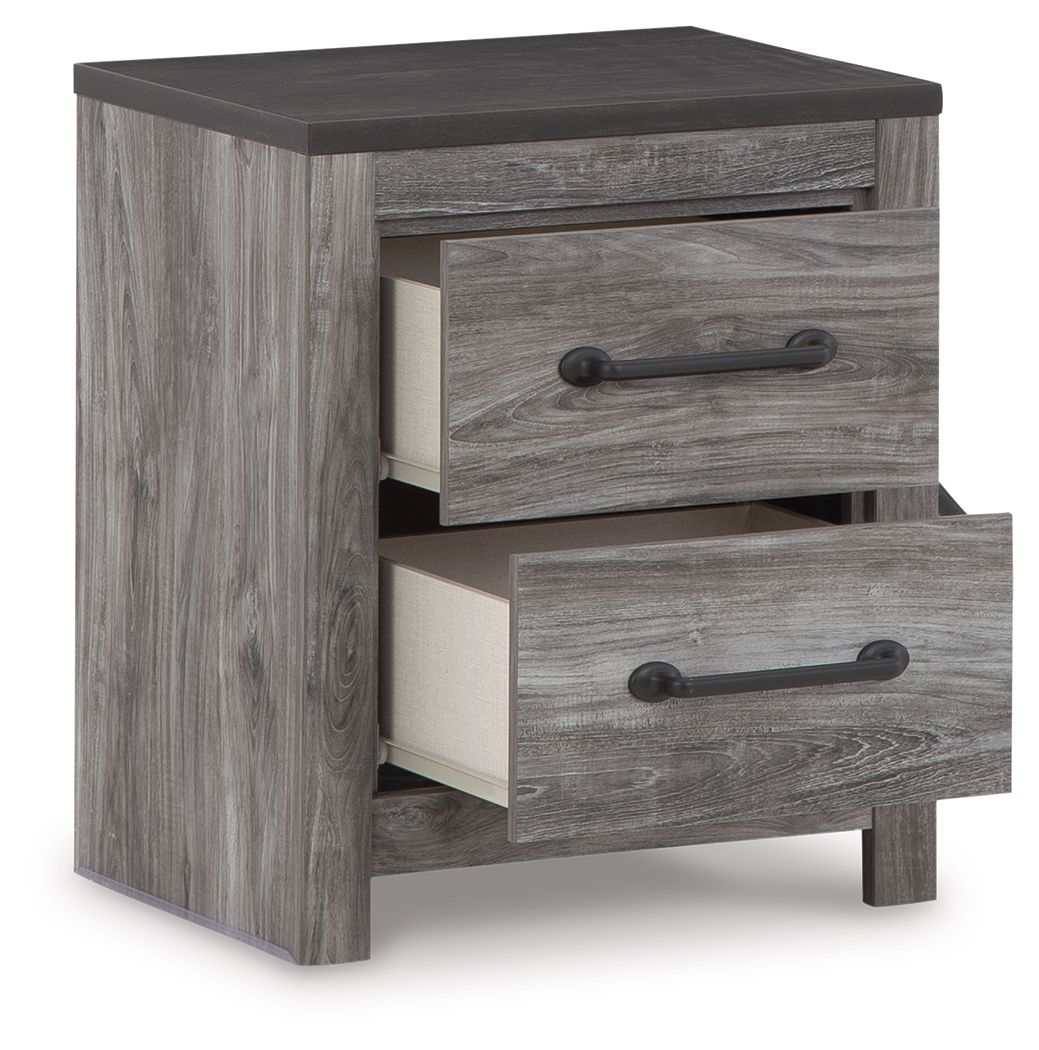 Bronyan Dark Gray Two Drawer Nightstand - Modern Bedside Table for Bedroom, Living Room & Office Storage