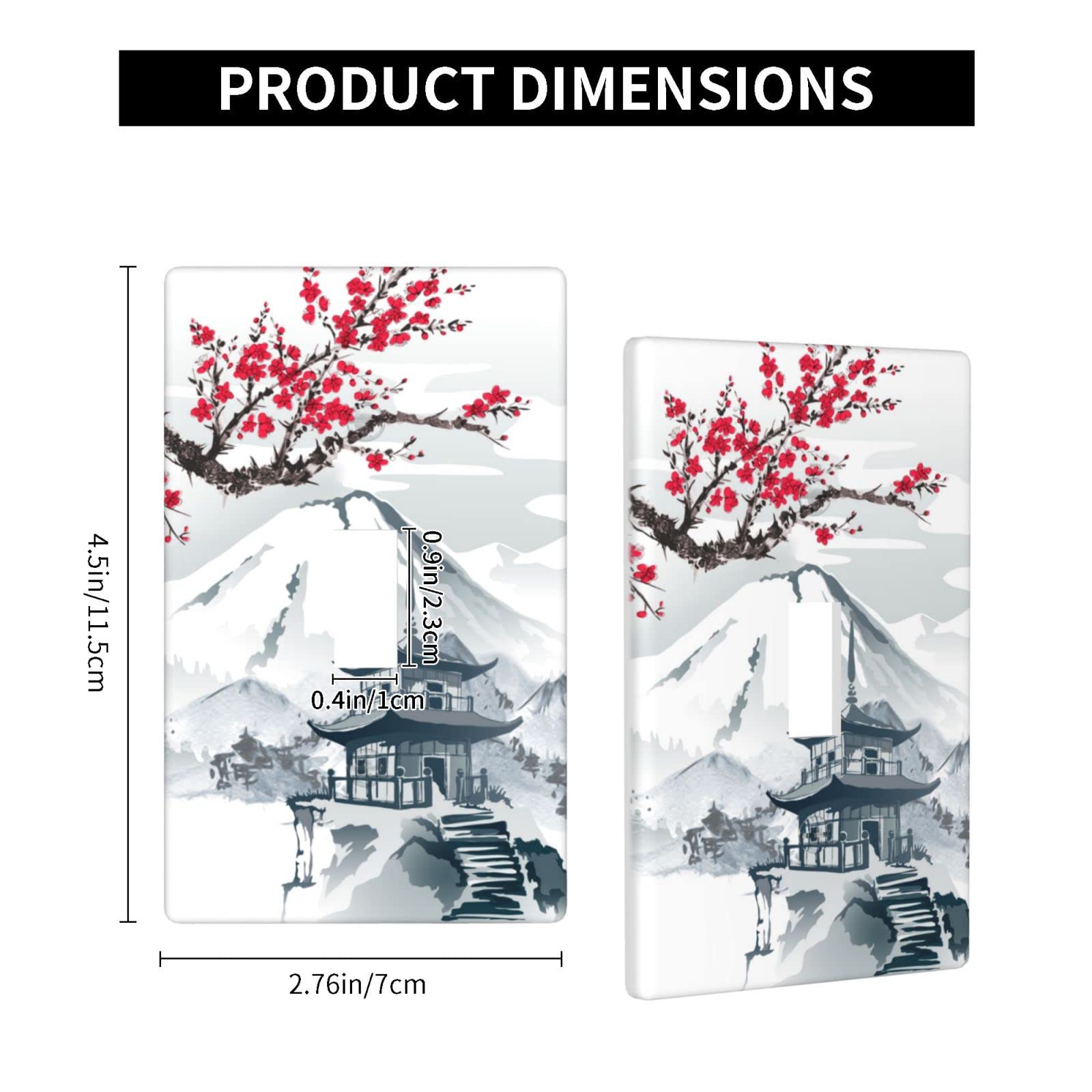 Japanese Cherry Blossoms Mountain Tower Single Gang Toggle Light Switch Wall Plate Cover - Decorative Wall Plate for Kitchen, Bedroom, Bathroom - Home Decor & Electrical Accessories
