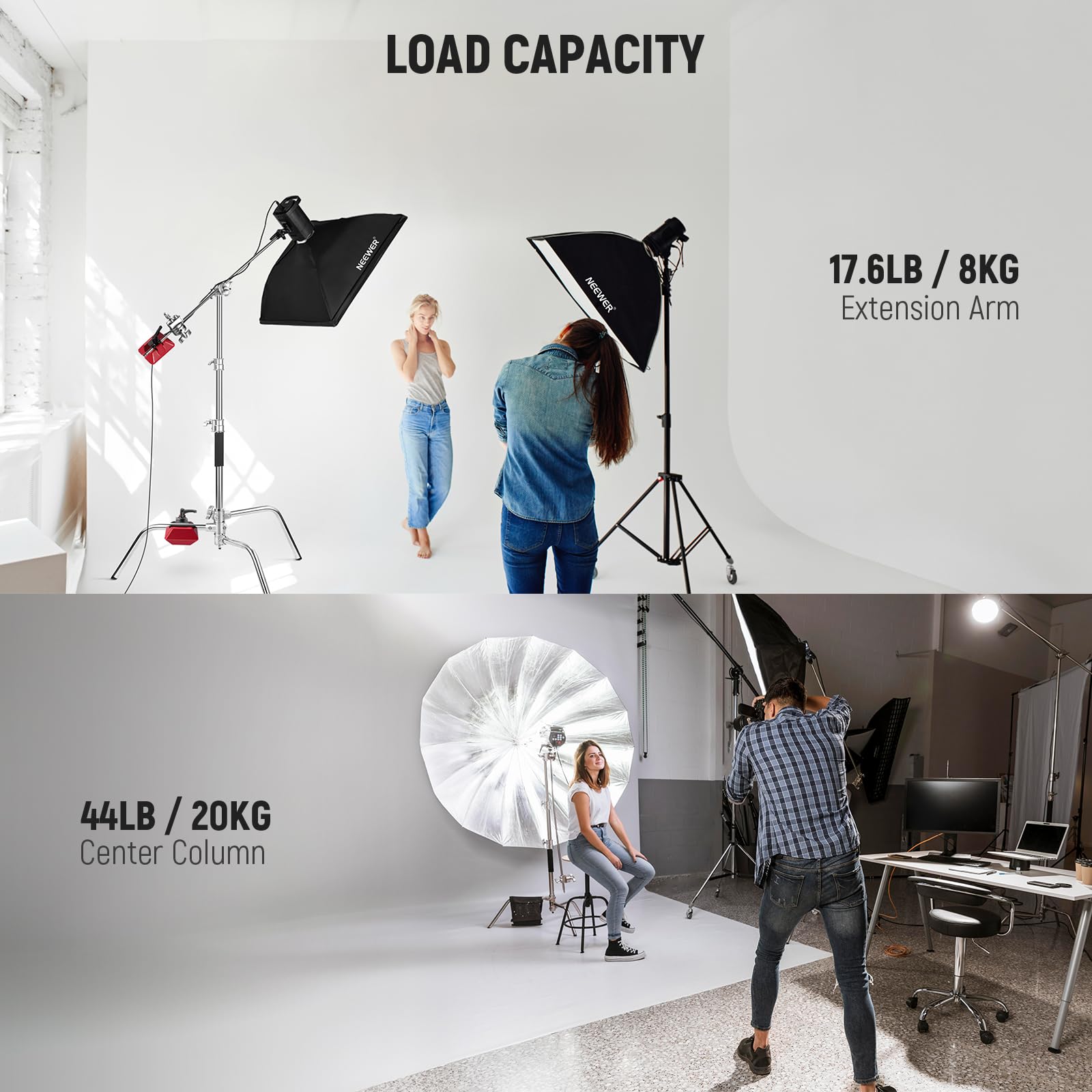 NEEWER Pro 100% Stainless Steel Heavy Duty C Stand with Boom Arm - 68
