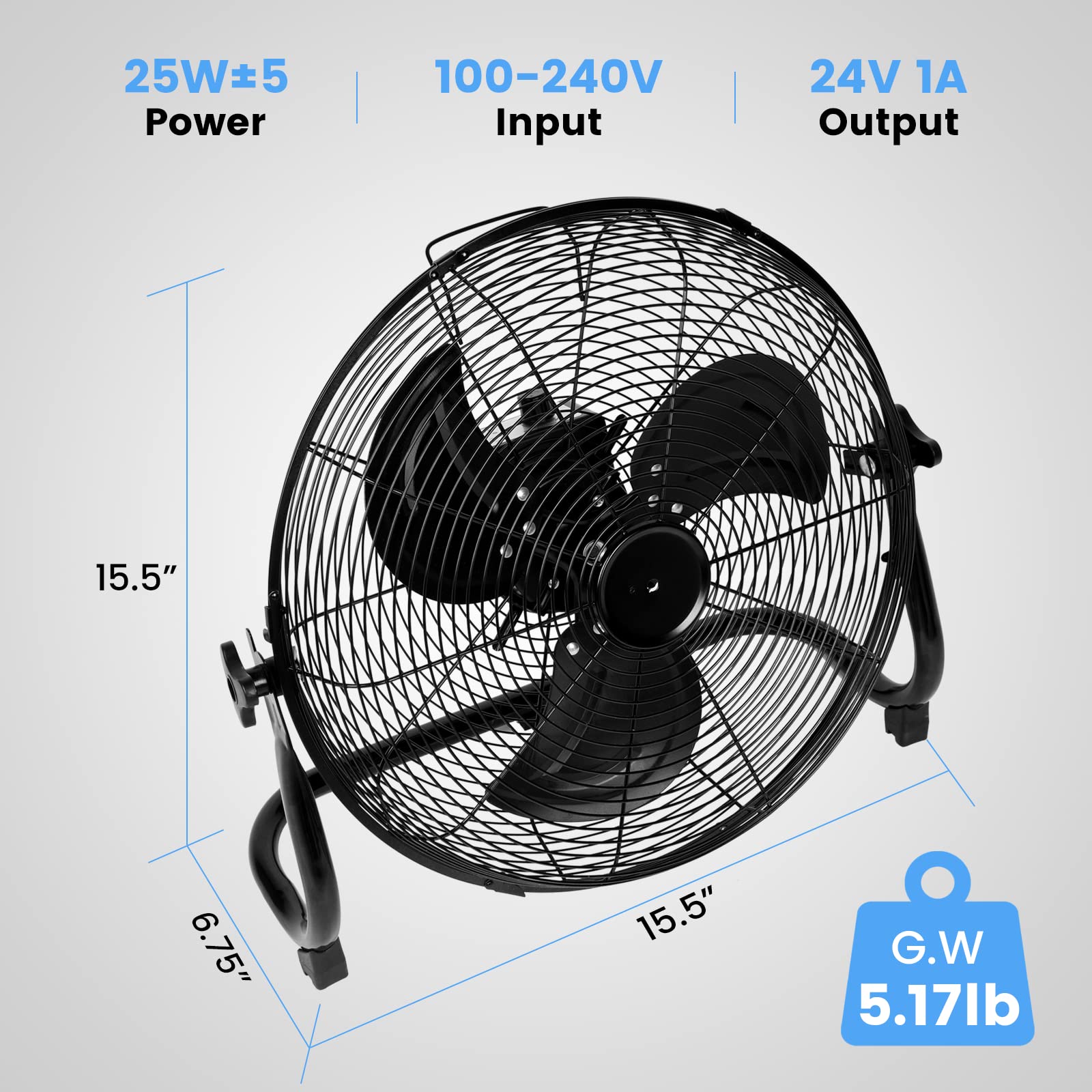 Simple Deluxe 12 Inch Rechargeable Battery Operated Floor Fan - High Velocity Metal Blade Portable Cordless Fan for Outdoor, Camping, Travel, Home, Office & Patio Use - Perfect for Cooling, Ventilation & Air Circulation