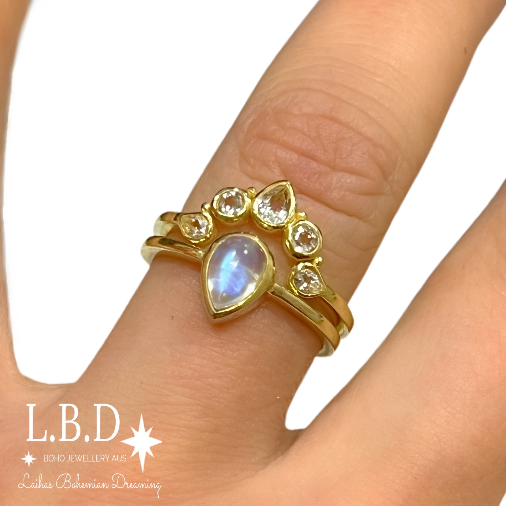 Laihas Queen of Cups Gold Topaz and Moonstone Ring Set - Elegant Jewelry for Women, Perfect Gift for Birthday, Anniversary & Special Occasions