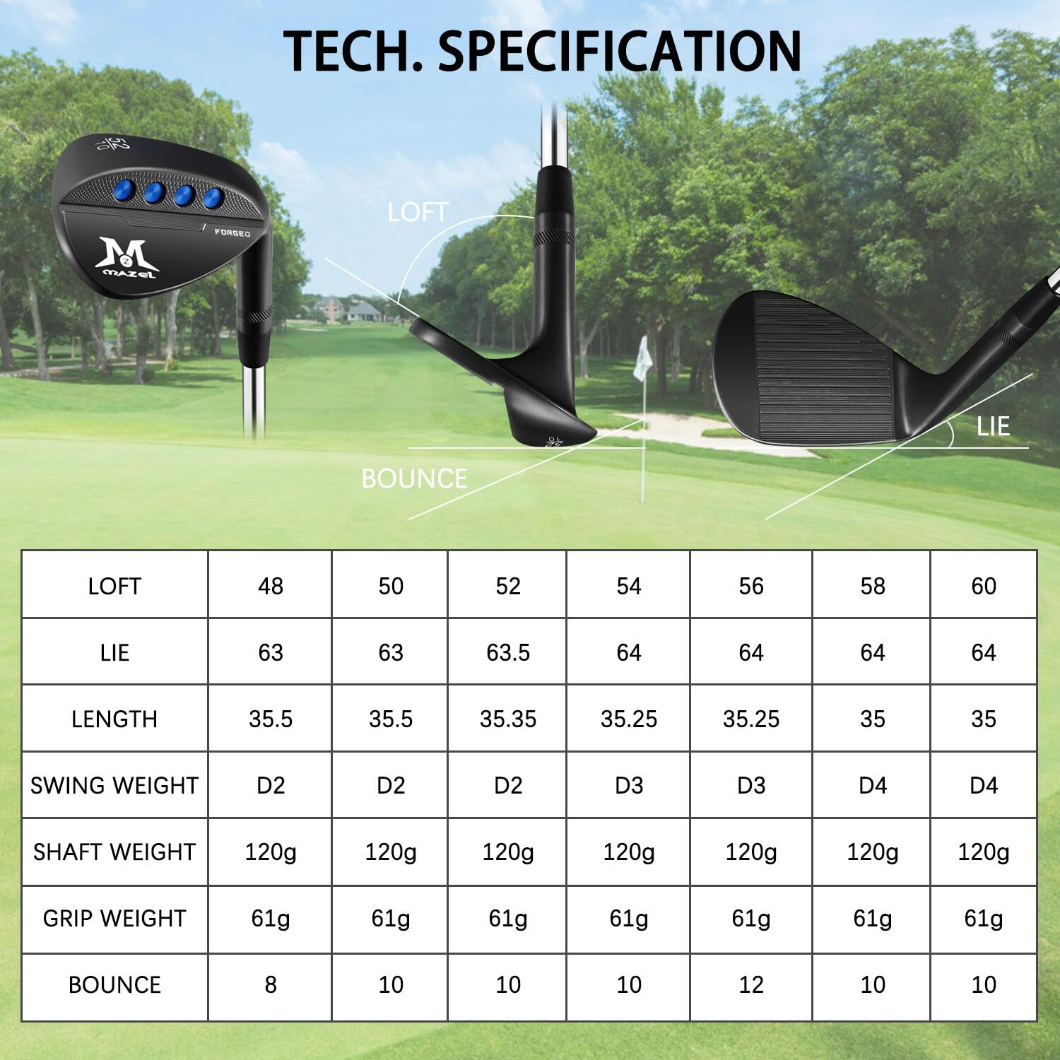 Premium MAZEL Forged Golf Wedge Set - 48/52/54/56/58/60 Degree Sand/Gap/Lob Wedges for Men with Milled Face for Maximum Spin (Right Hand) - Perfect for Short Game Shots, Bunker Escapes & Precision Approach Play