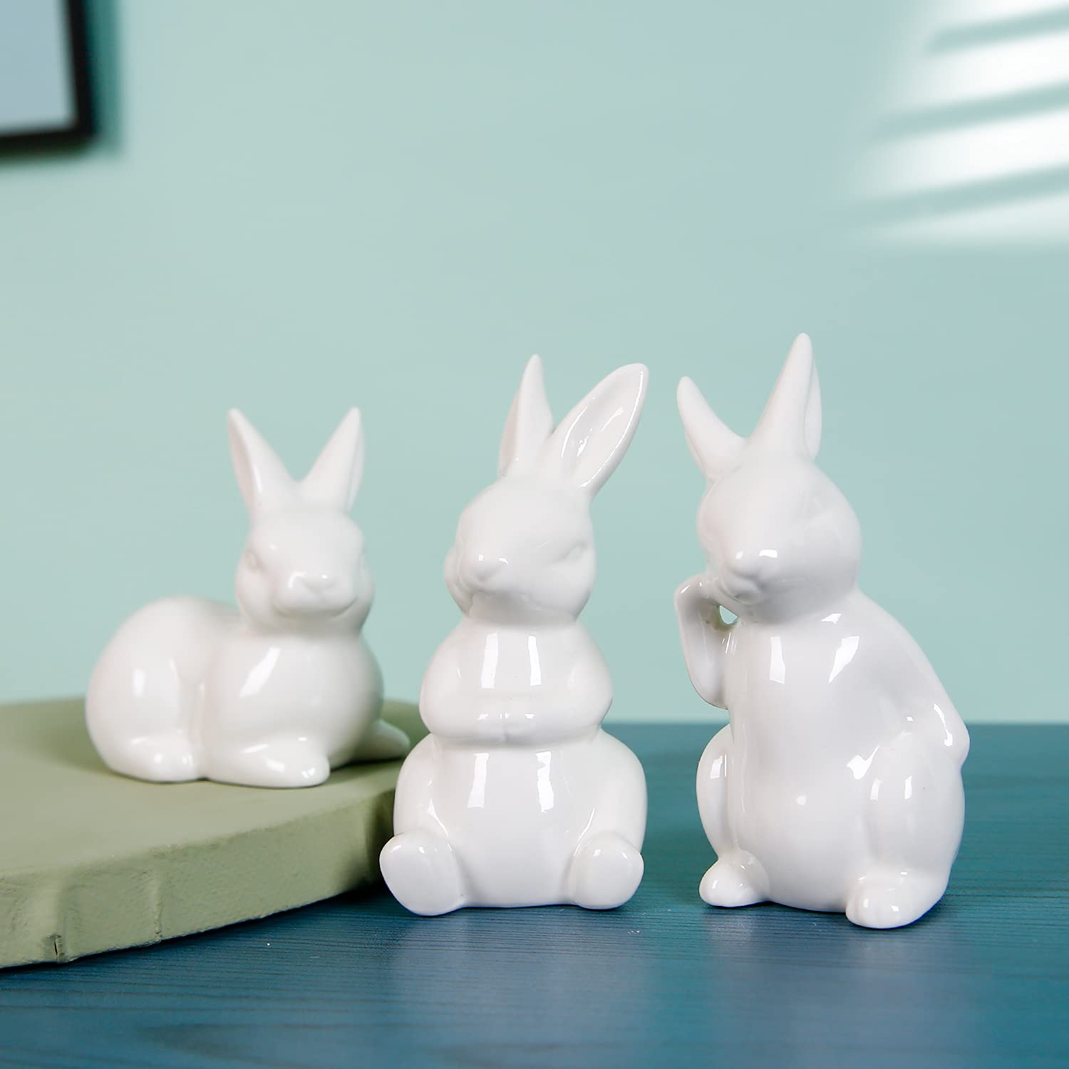 Easter Bunny Figurine - Ceramic Rabbit Decor, Porcelain Modern Art Spring Home Decorations, Cute Bunny Statue for Easter Gifts & Table Centerpiece - Perfect for Easter Party, Spring Home Decor, and Gift Giving