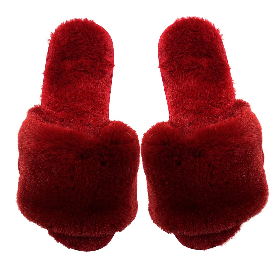Millffy Women's Fluffy Faux Wool Fuzzy Slippers - Open Toe Soft Fur House Shoes for Women - Cozy Indoor/Outdoor Slippers for Lounge, Spa & Home Comfort