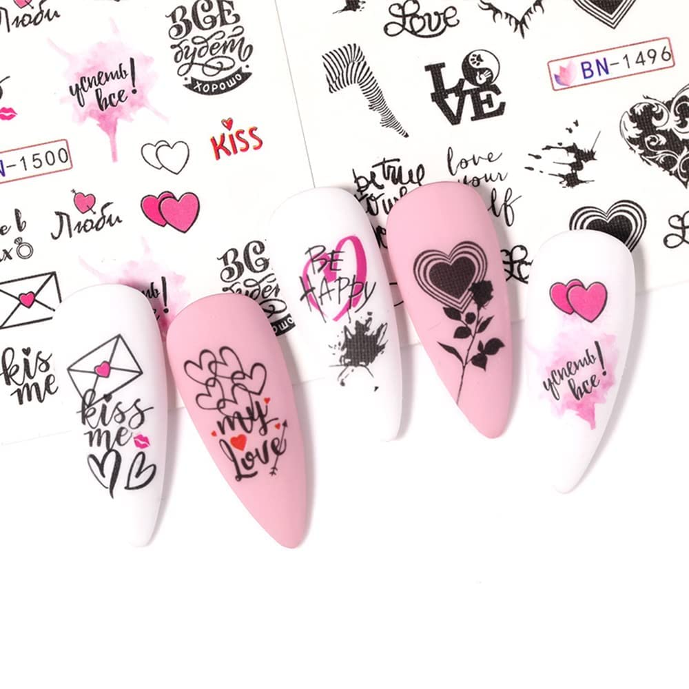 Valentine's Day Nail Art Stickers - Heart & Love Water Transfer Nail Decals with XOXO Kiss Lips Design for Women, Girls, Kids - Perfect for Acrylic Nails, Manicures, Parties & Romantic Dates