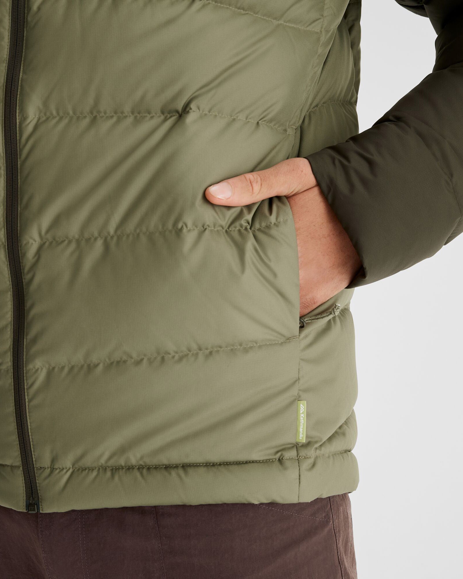 Men's Epiq Hooded Down Jacket - Waterproof Winter Coat for Outdoor Activities (Beech/Dark Moss) - Perfect for Hiking, Camping & Cold Weather Adventures