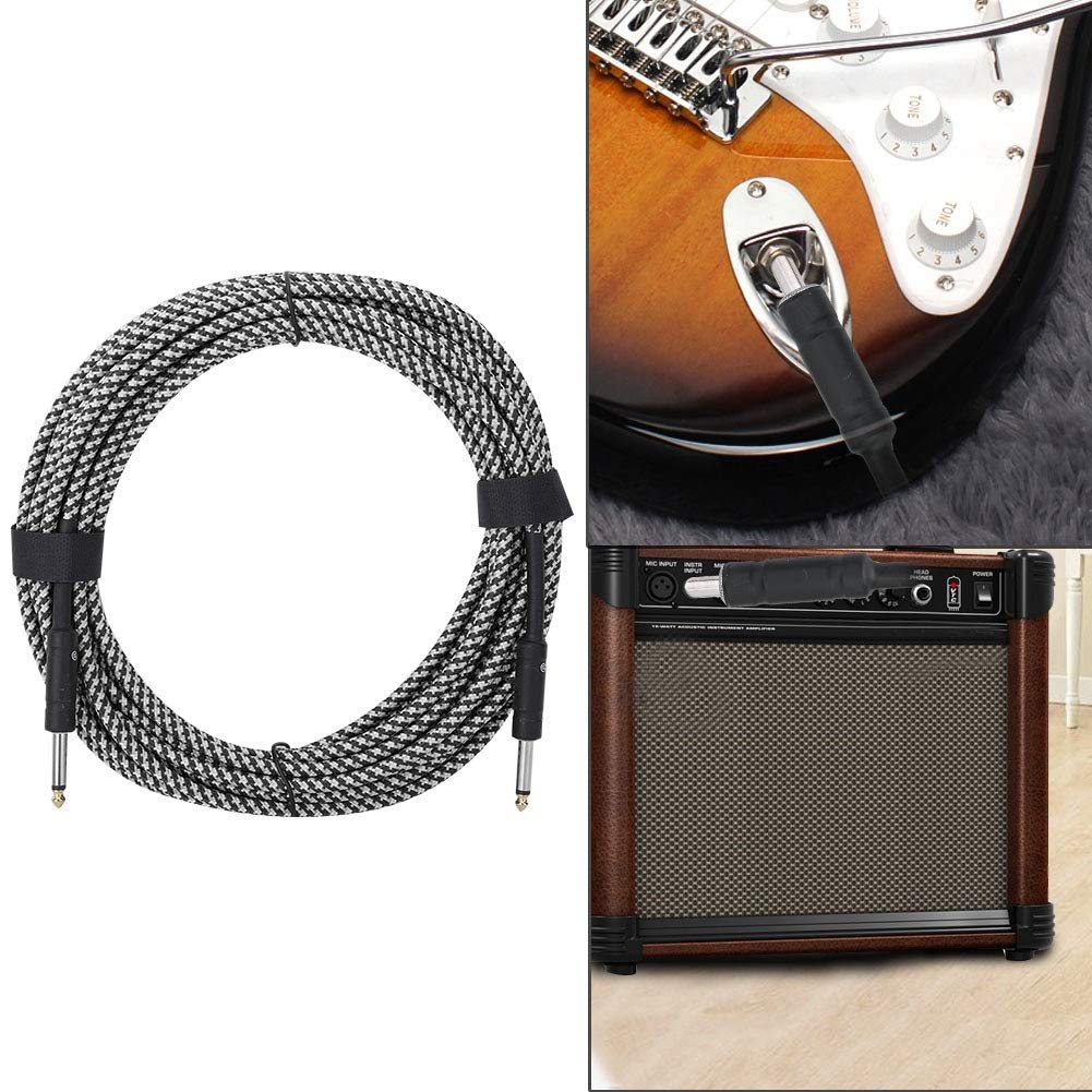 32.8ft Audio Cable with 7mm Wire - Professional Electric Bass & Guitar Cable for Piano, Organ, Keyboard - Durable Black & White Instrument Cable for Live Performances & Studio Recording
